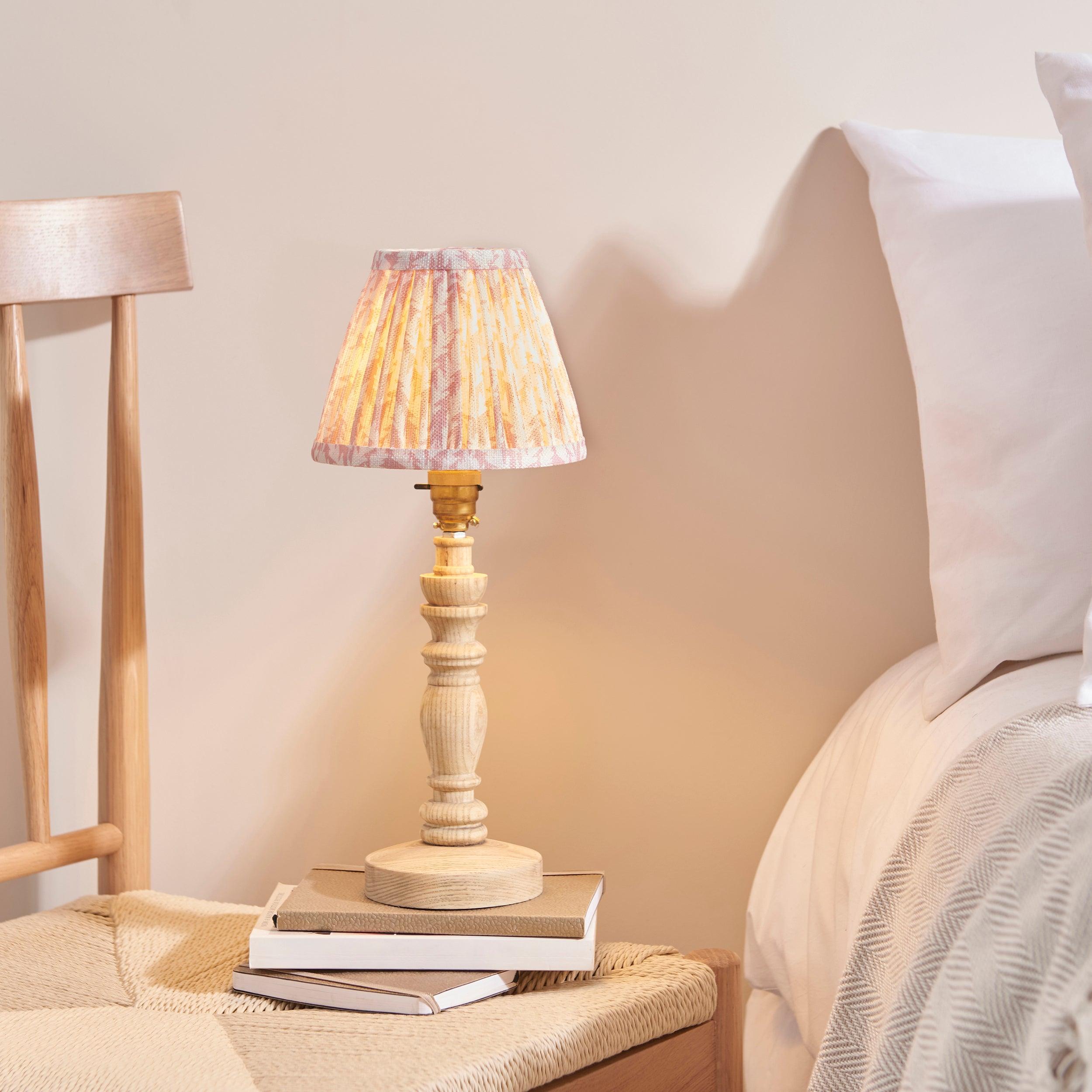 Bibury Wooden Table Lamp & Leaf 16cm Peachy Keen Shade