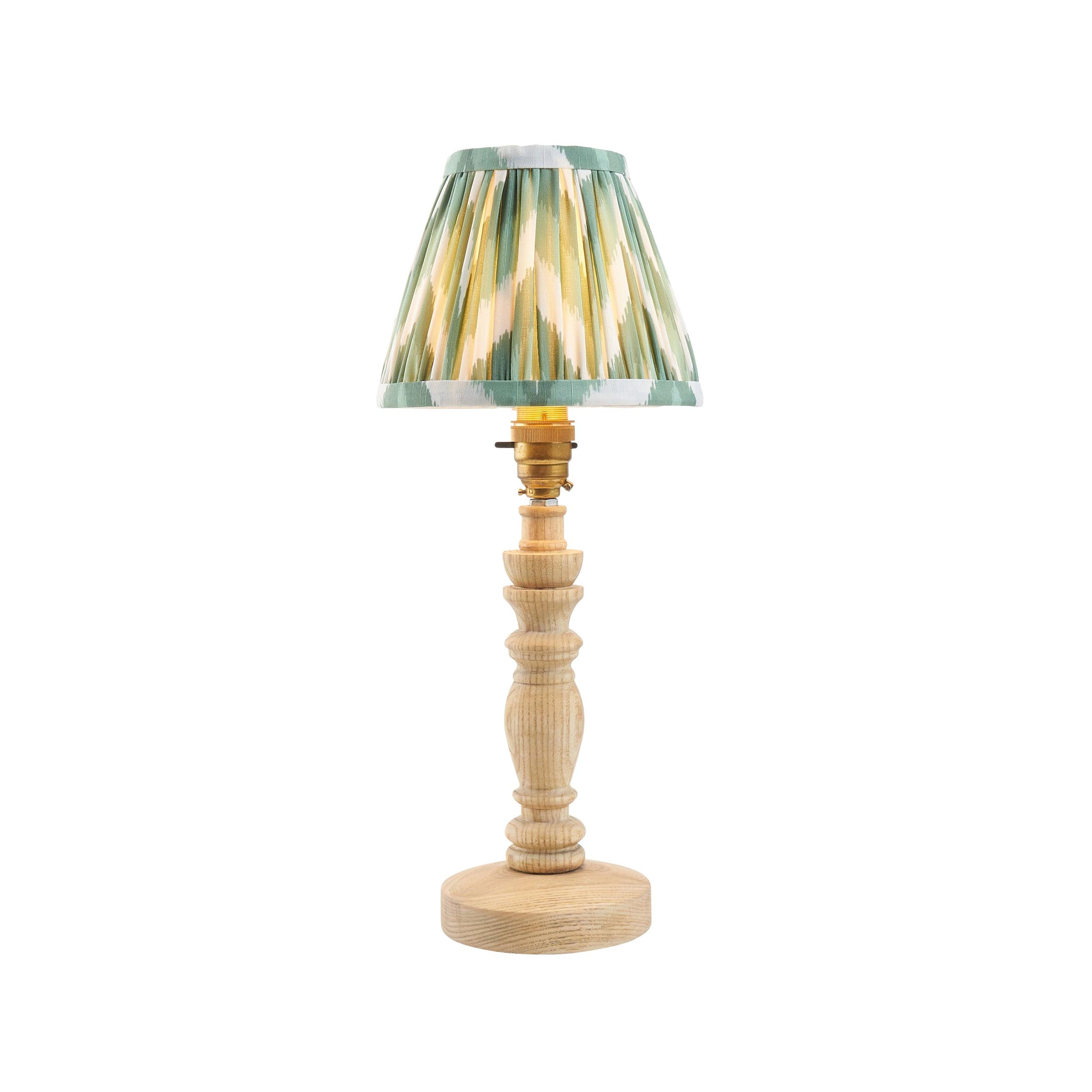 Bibury Wooden Table Lamp & Zigzag 16cm Cotswold Green Shade