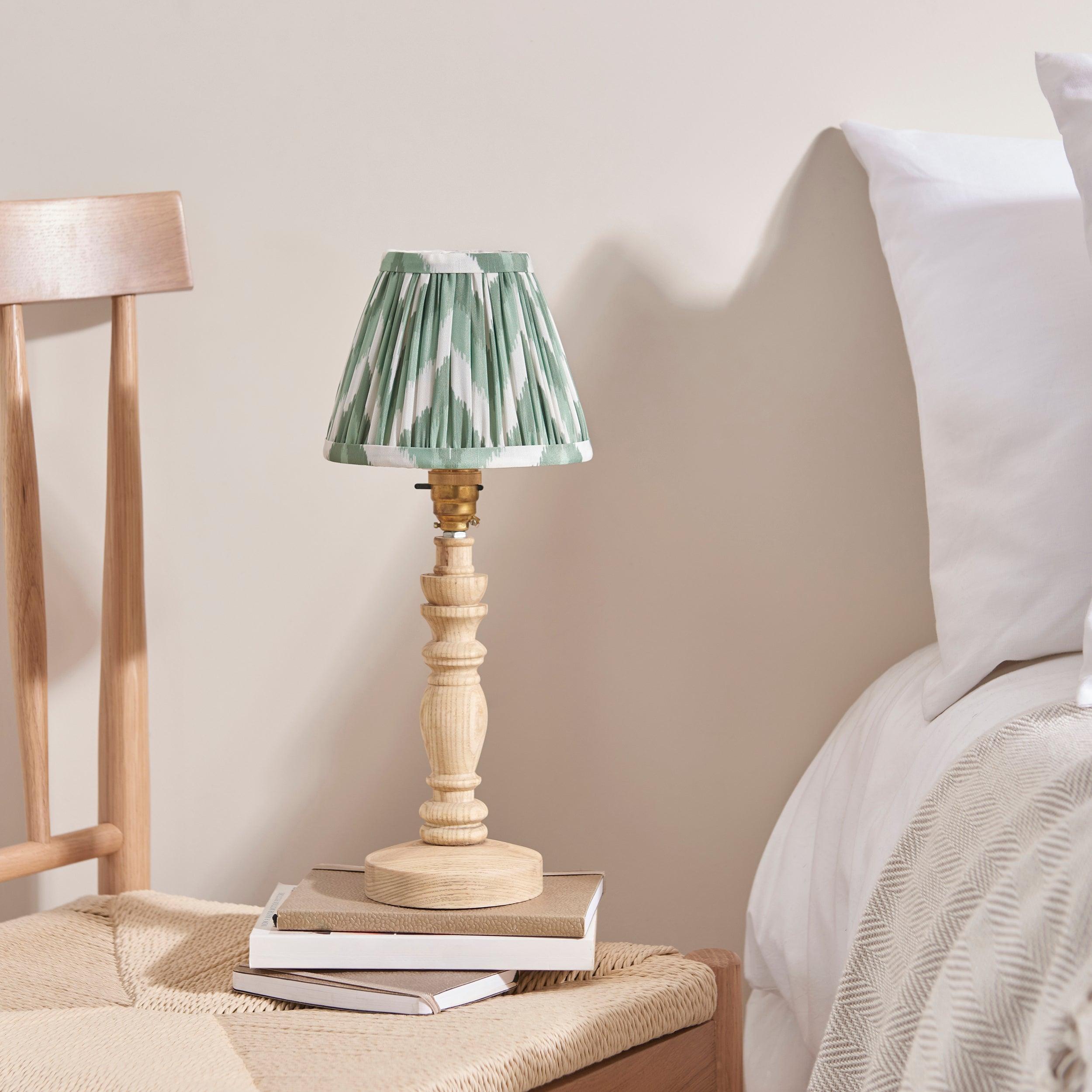 Bibury Wooden Table Lamp & Zigzag 16cm Cotswold Green Shade