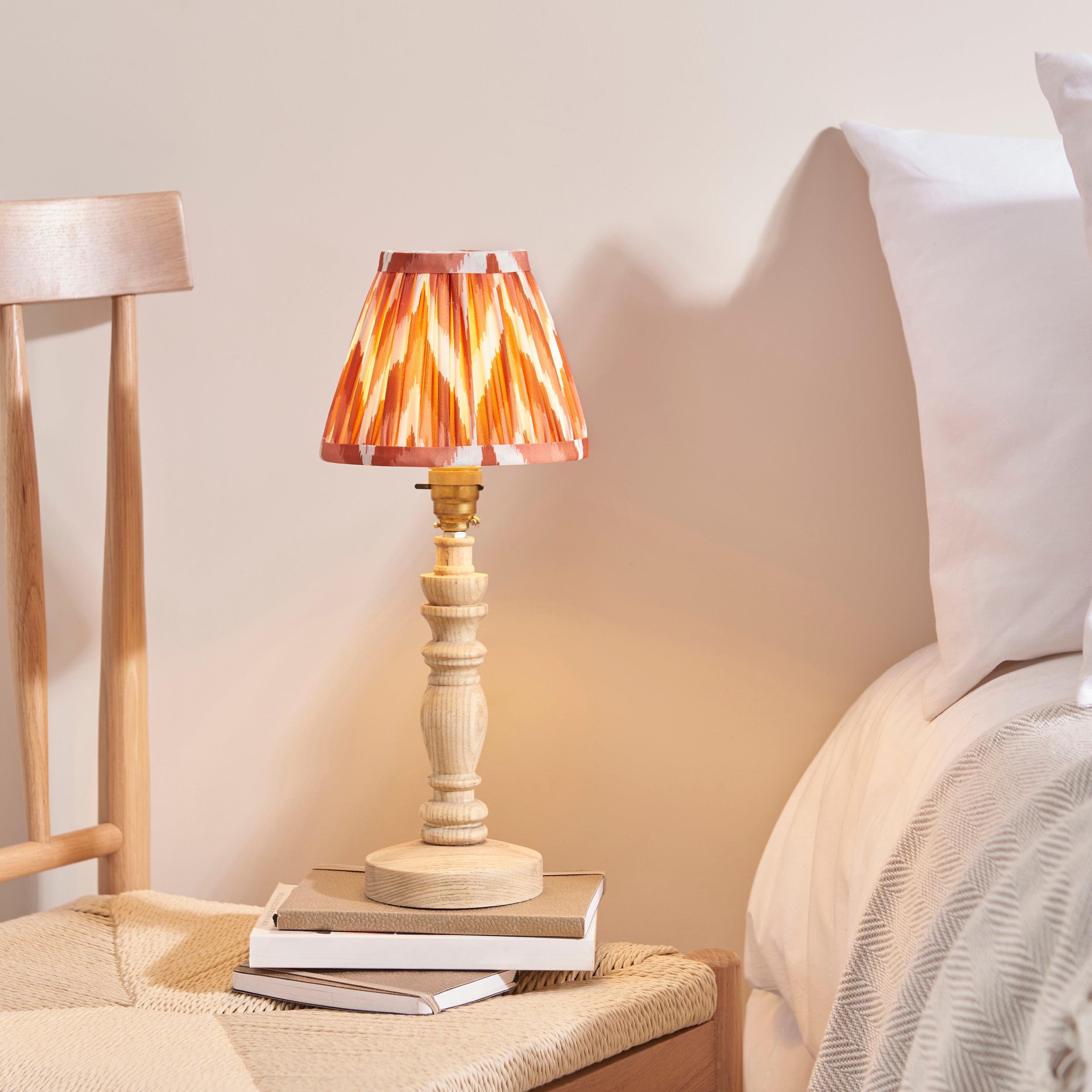 Bibury Wooden Table Lamp & Zigzag 16cm Apricot Orange Shade