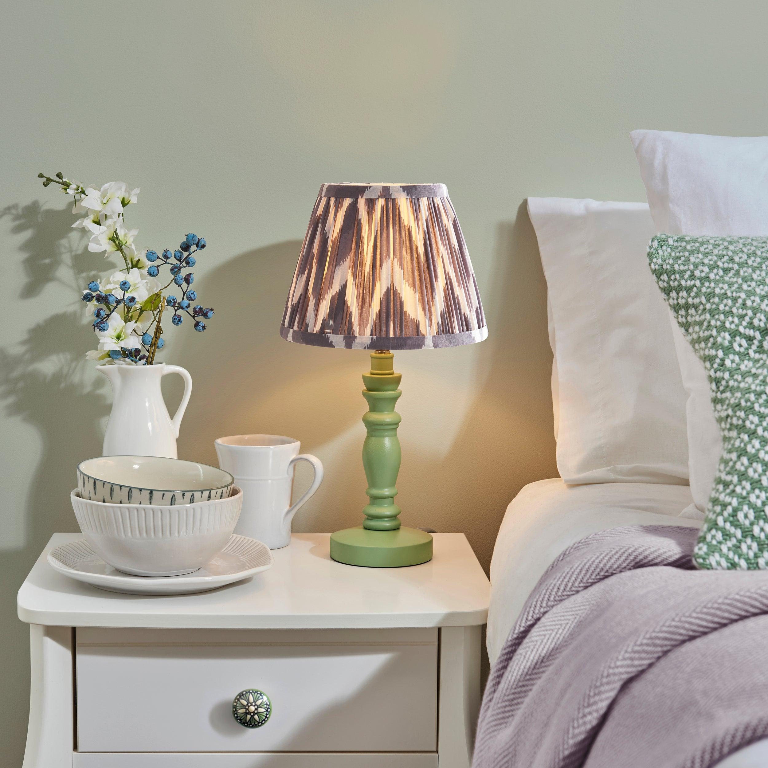 Bibury Green Table Lamp & Zigzag 20cm Pearl Grey Shade