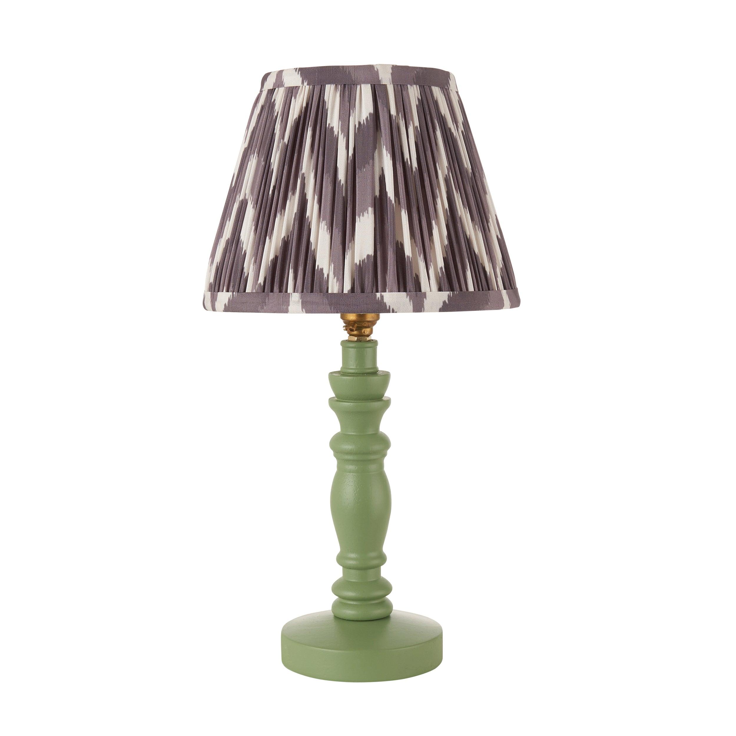 Bibury Green Table Lamp & Zigzag 20cm Pearl Grey Shade