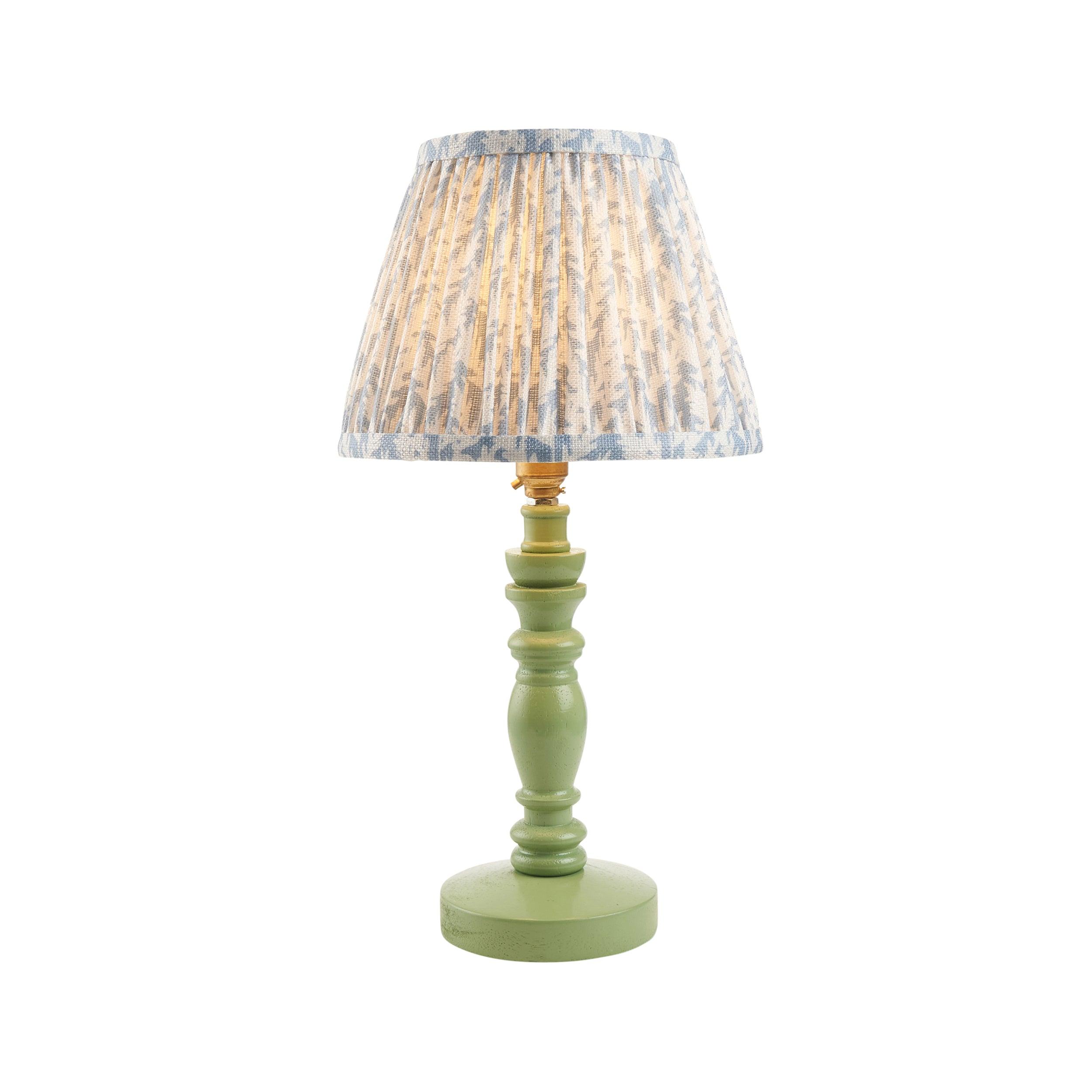 Bibury Green Table Lamp & Leaf 20cm Shell Bay Blue Shade