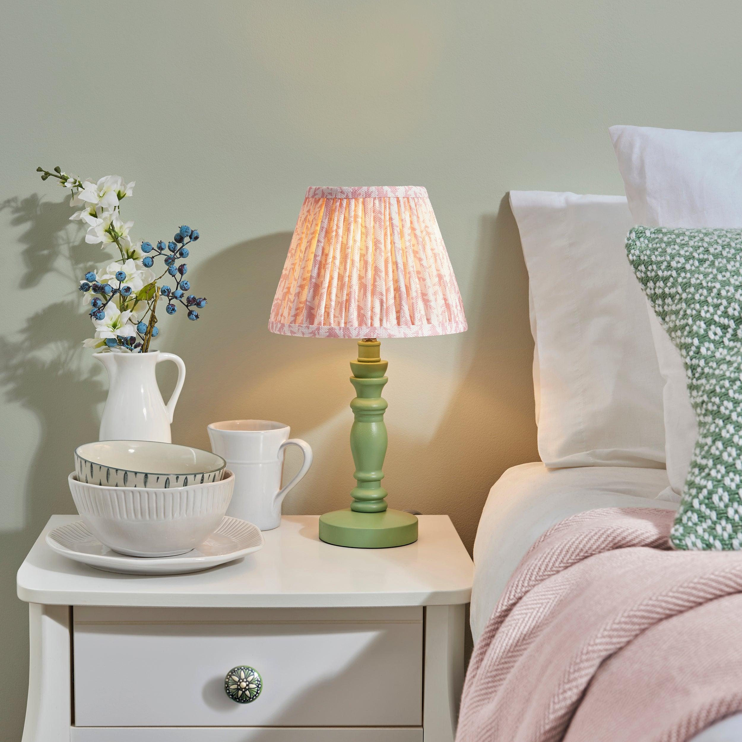 Bibury Green Table Lamp & Leaf 20cm Peachy Keen Shade