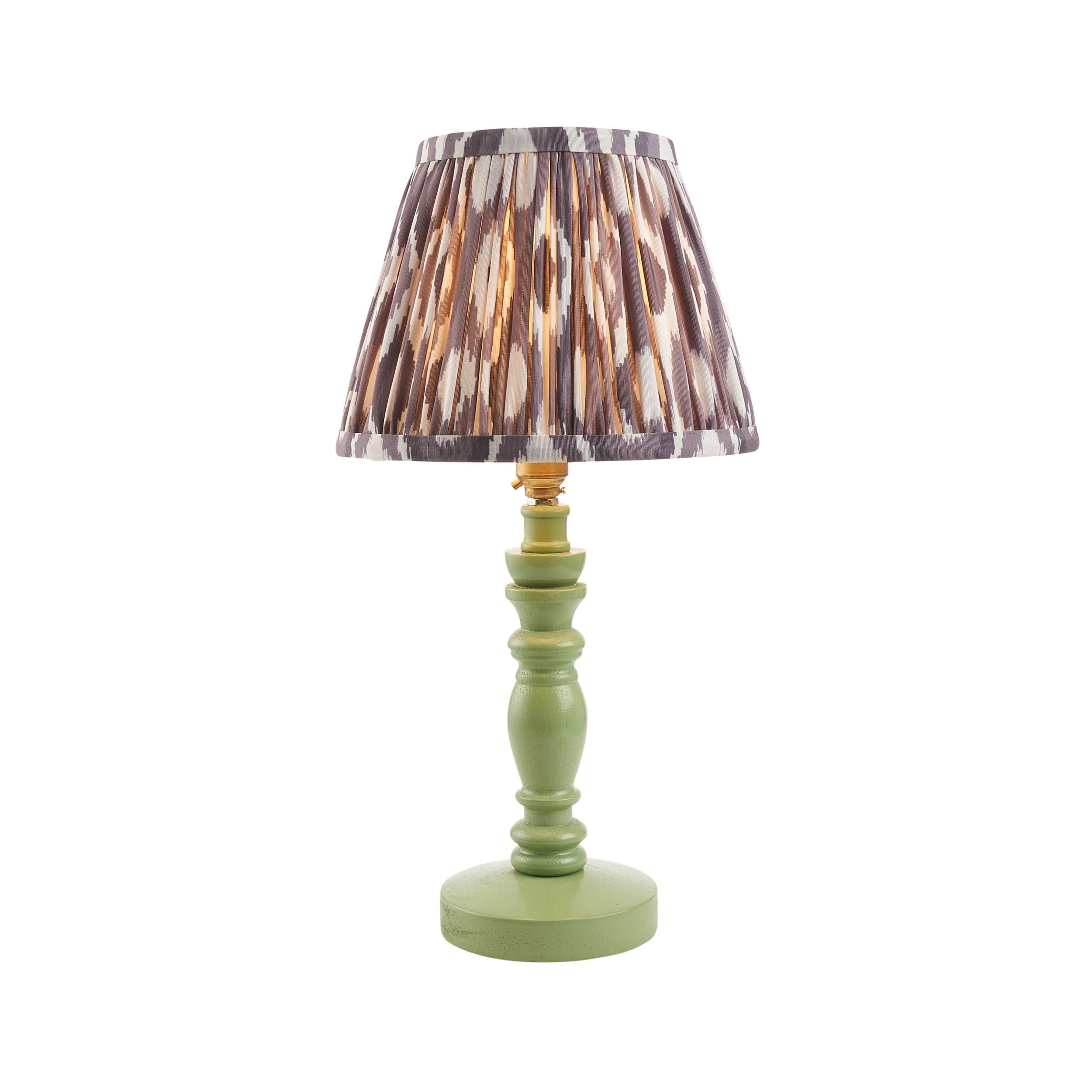Bibury Green Table Lamp & Ikat 20cm Pearl Grey Shade