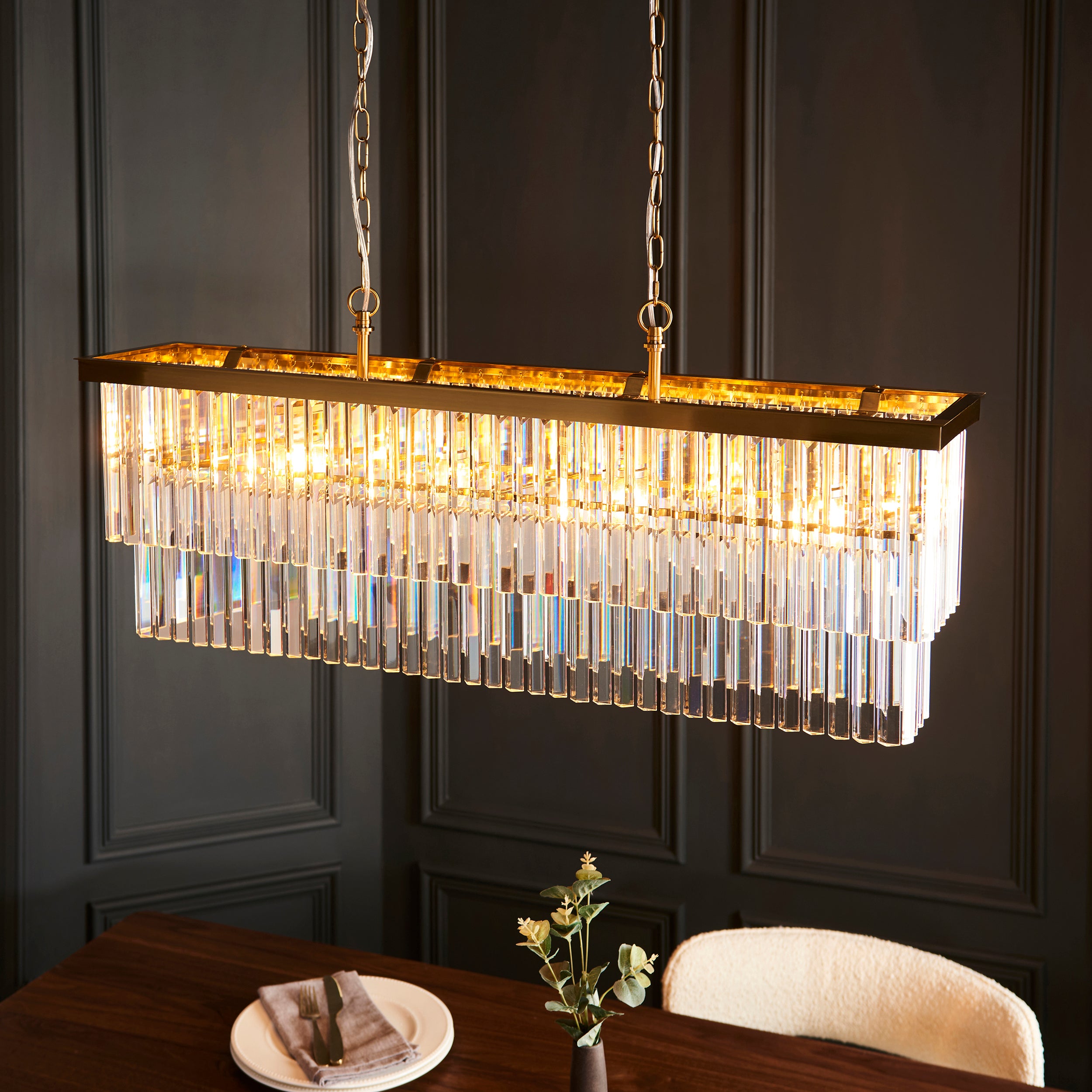 Conaston 4 Light Brass Linear Pendant - Clear Cut Glass