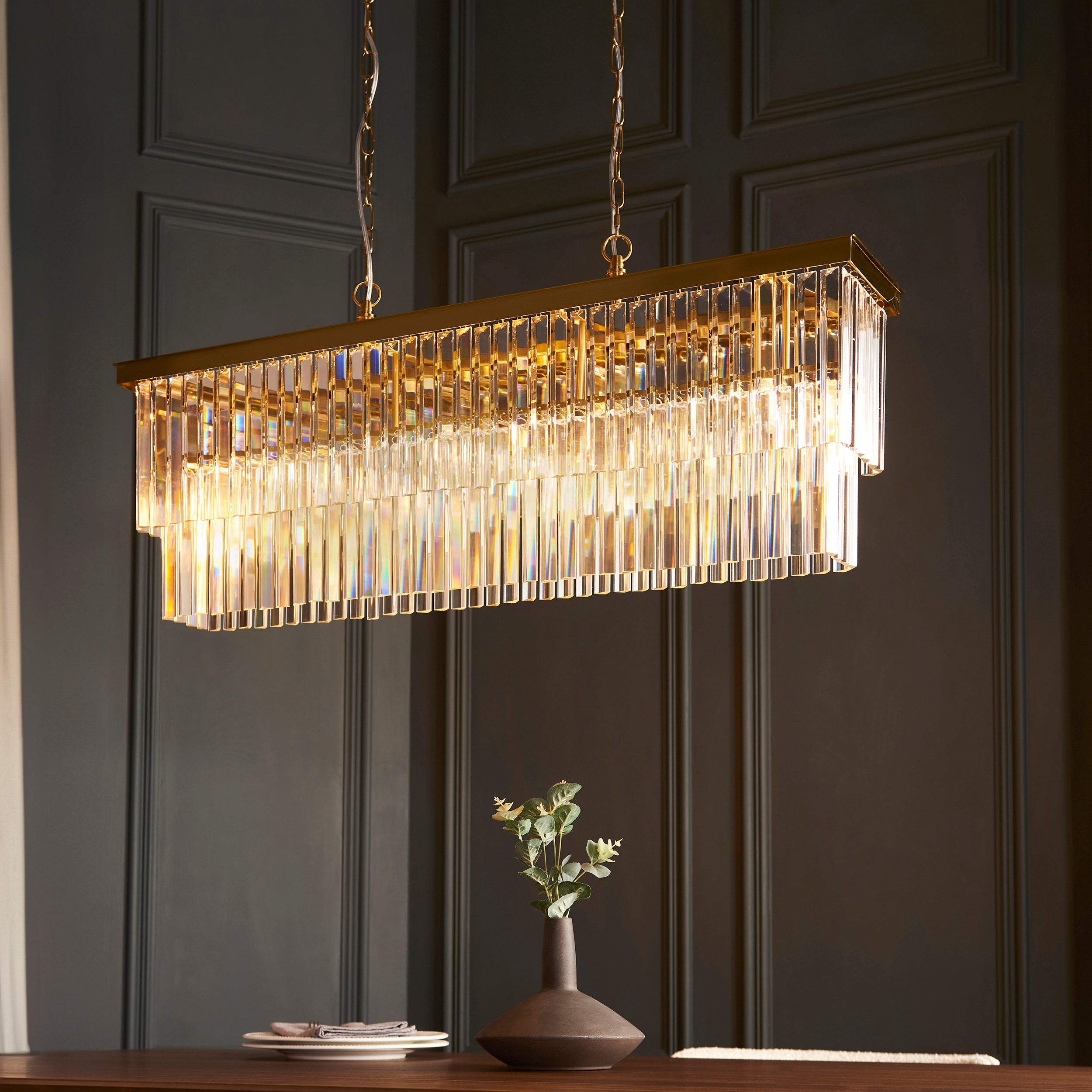 Conaston 4 Light Brass Linear Pendant - Clear Cut Glass