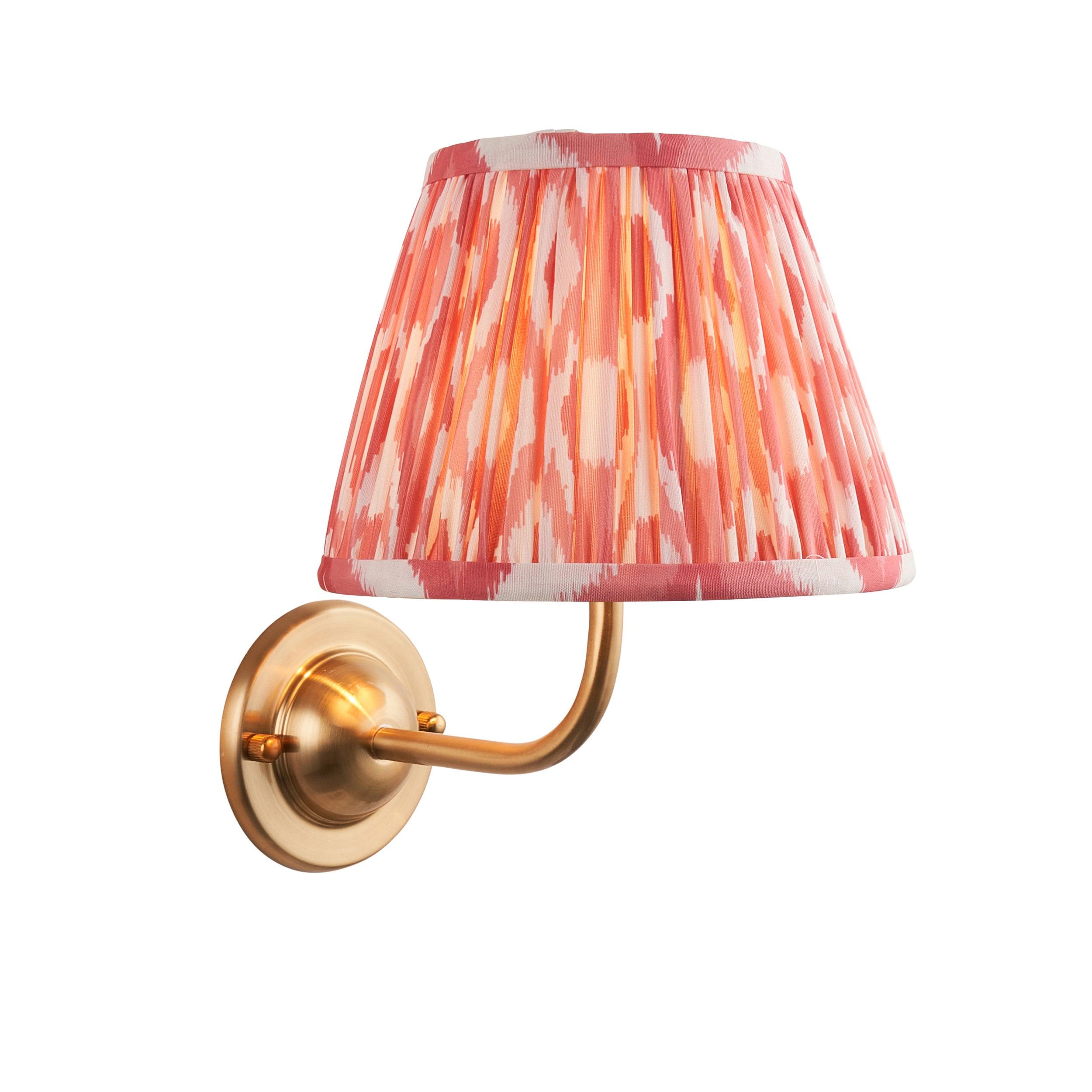 Dome Arc Brass Wall Light & Ikat 20cm Coral Pink Shade