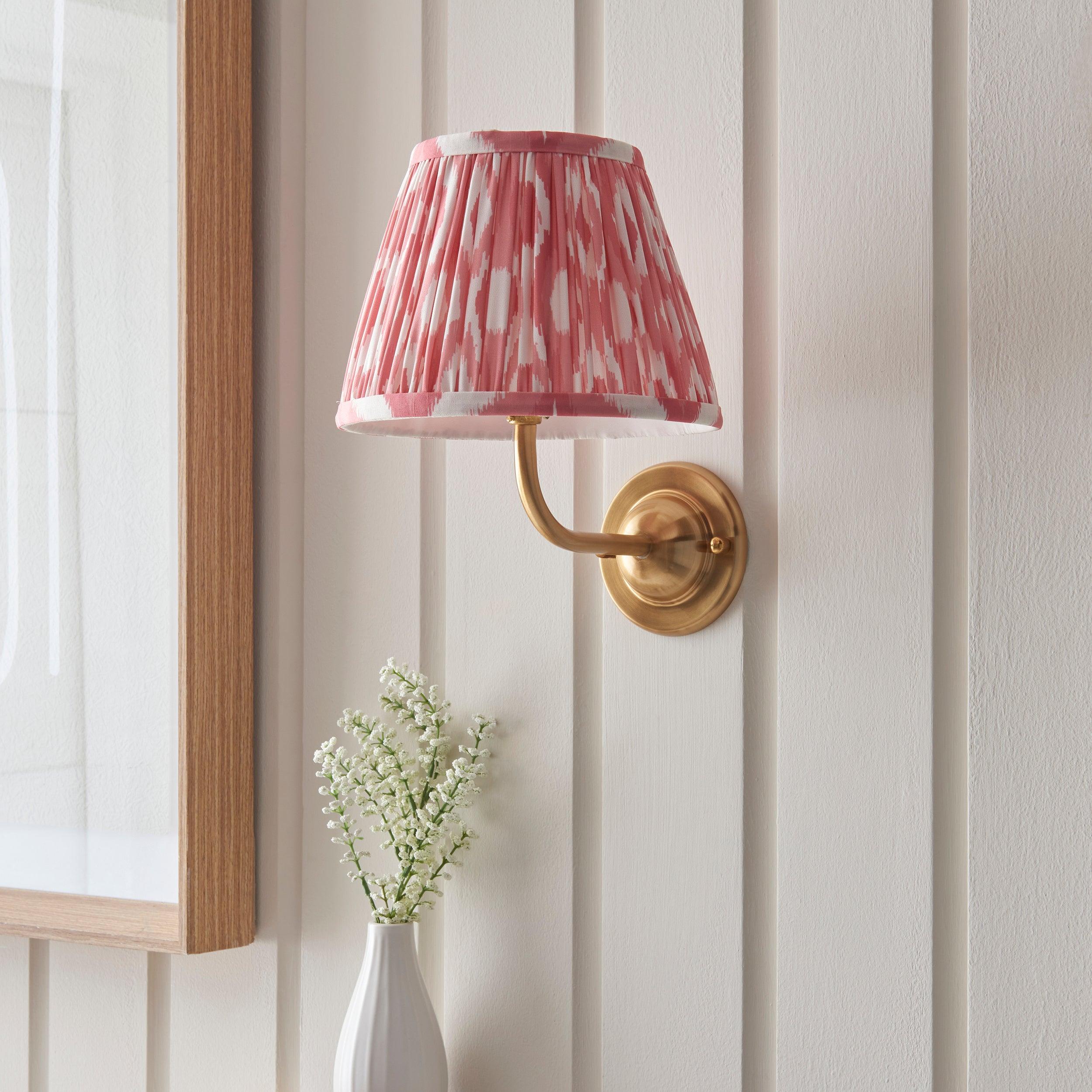 Dome Arc Brass Wall Light & Ikat 20cm Coral Pink Shade