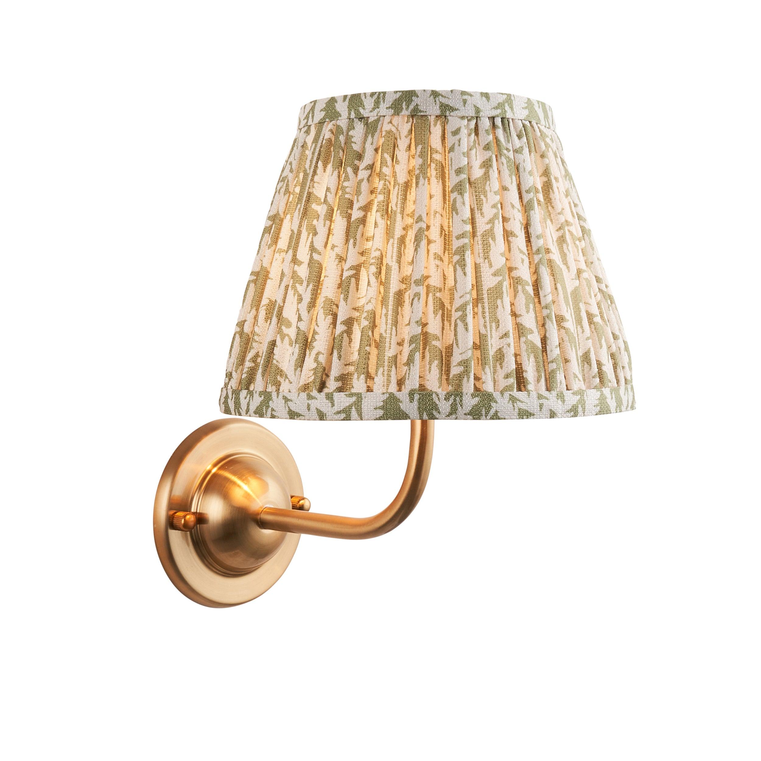 Dome Arc Brass Wall Light & Leaf 20cm Herb Garden Green Shade