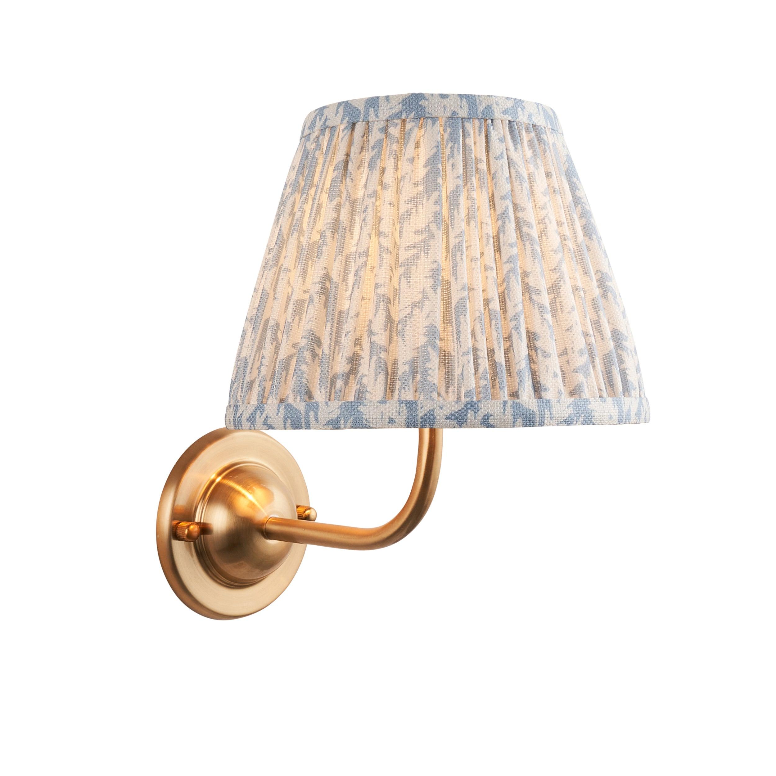 Dome Arc Brass Wall Light & Leaf 20cm Shell Bay Blue Shade