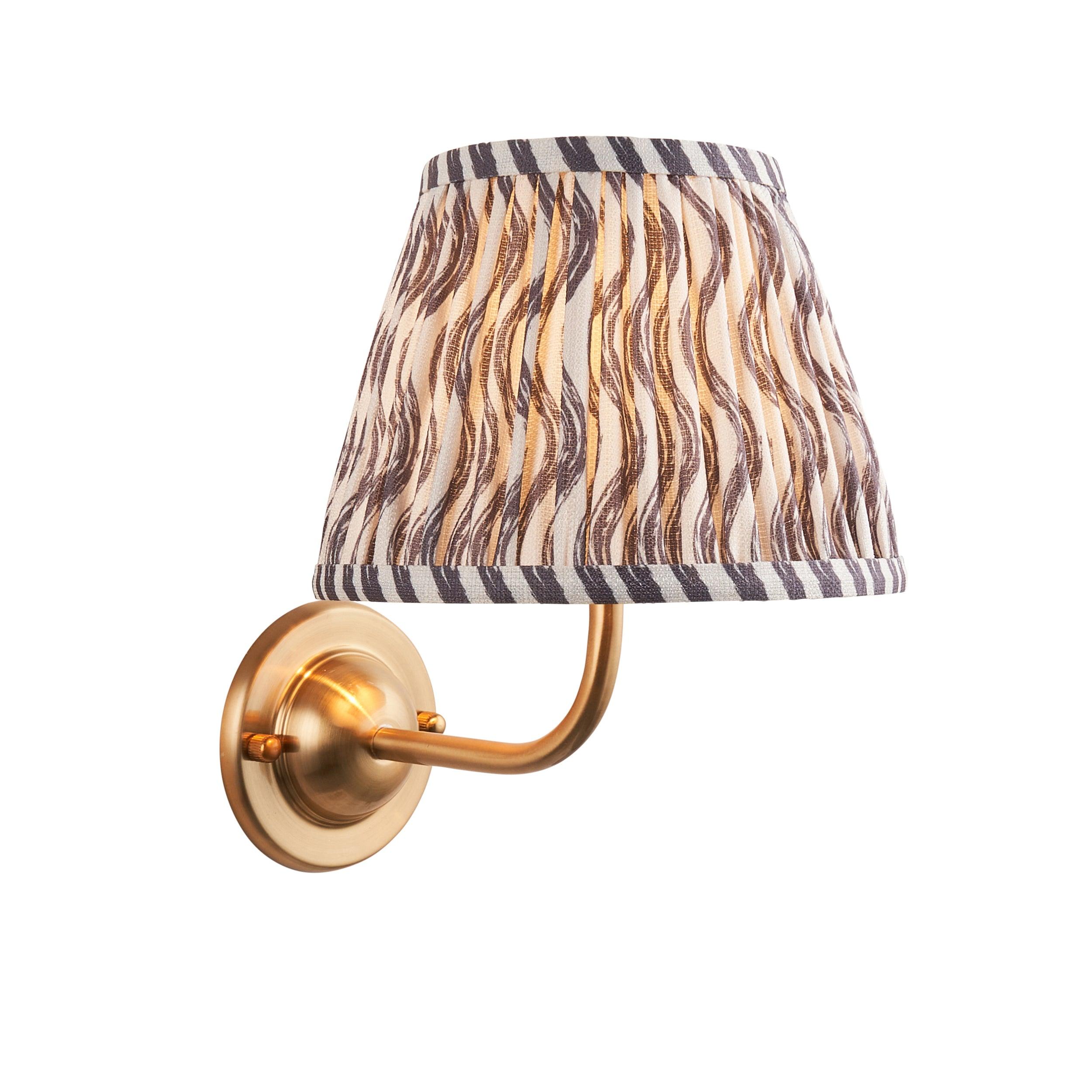 Dome Arc Brass Wall Light & Ripple 20cm Pearl Grey Shade