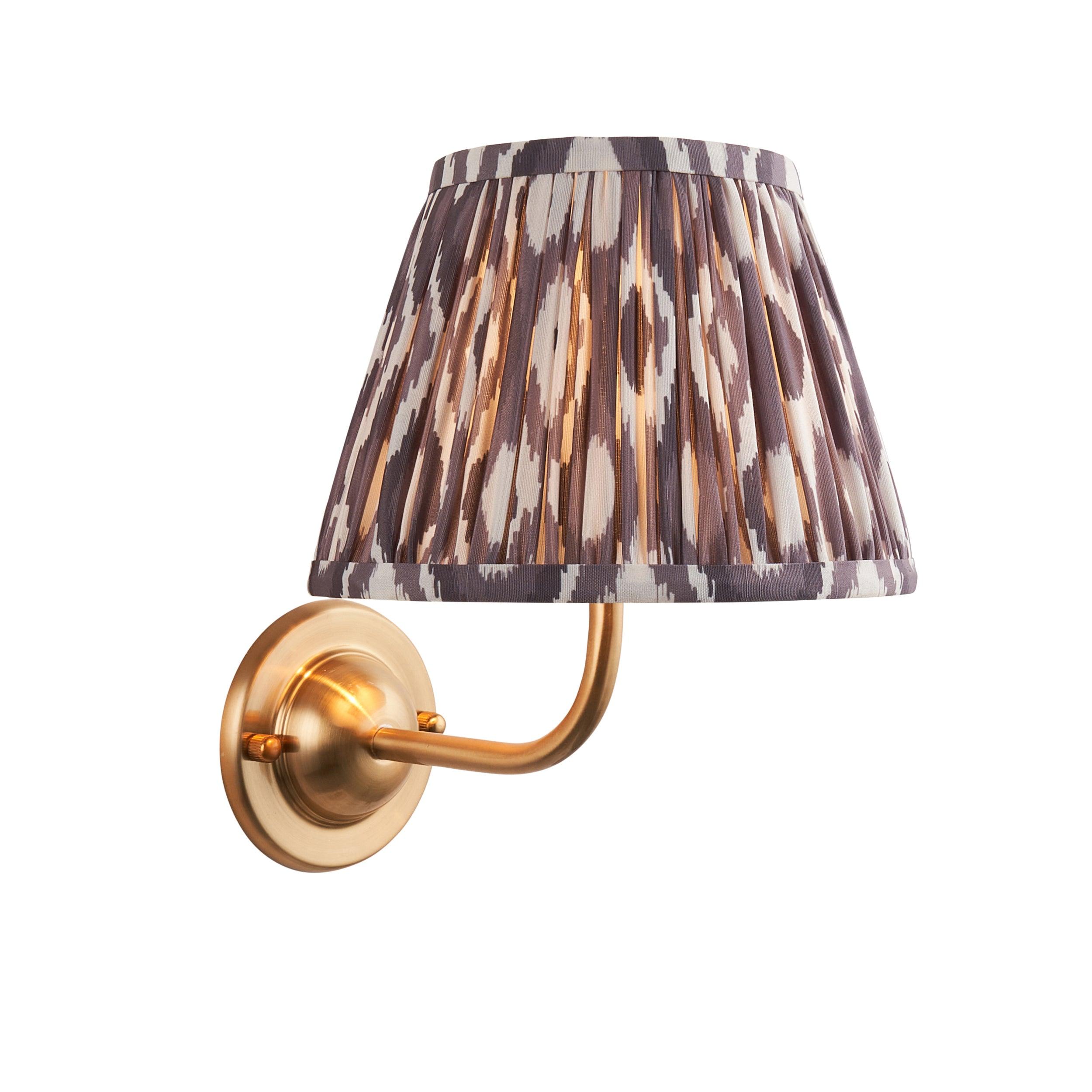 Dome Arc Brass Wall Light & Ikat 20cm Pearl Grey Shade