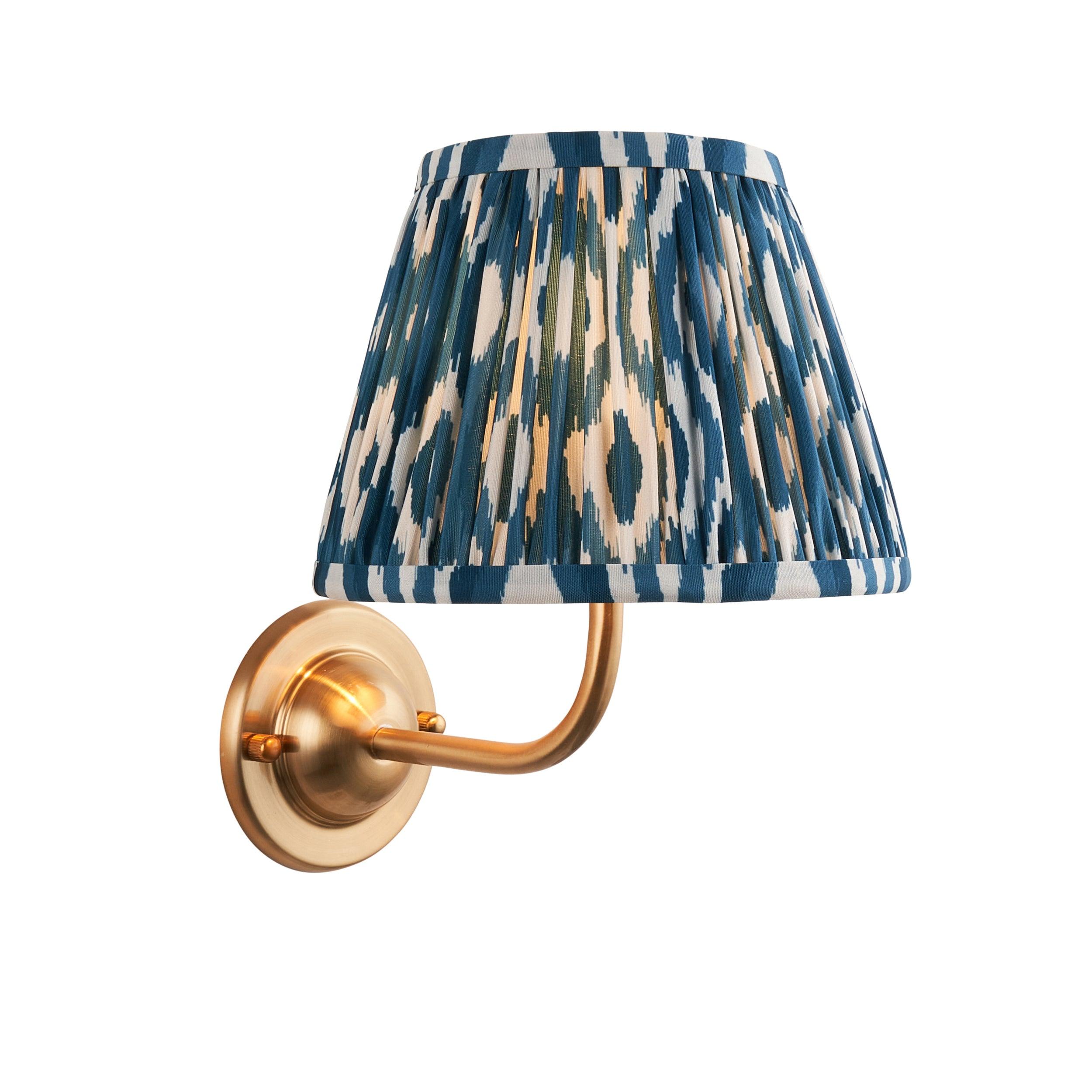 Dome Arc Brass Wall Light & Ikat 20cm Marlin Blue Shade