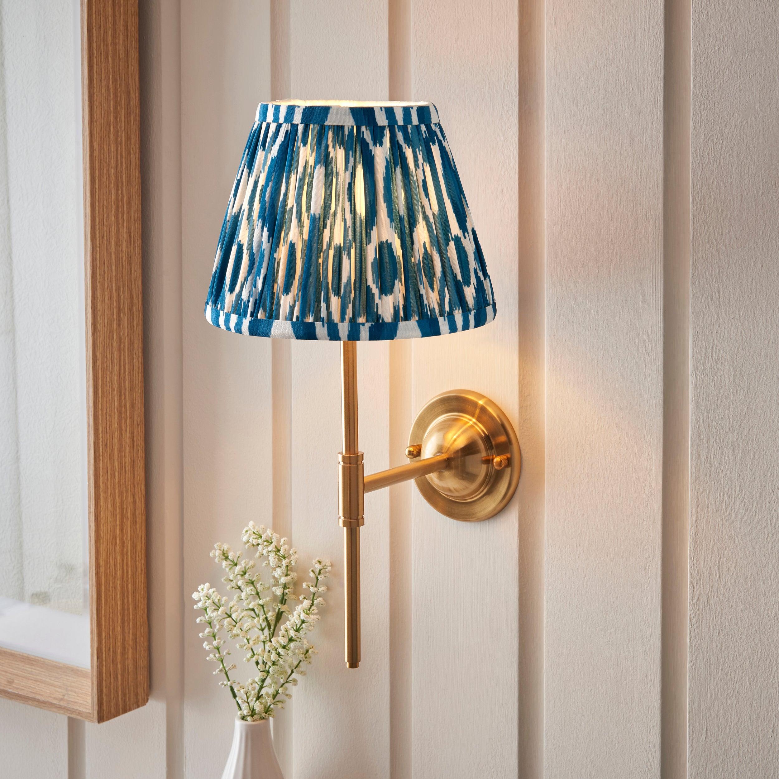 Dome T Bar Brass Wall Light & Ikat 20cm Marlin Blue Shade