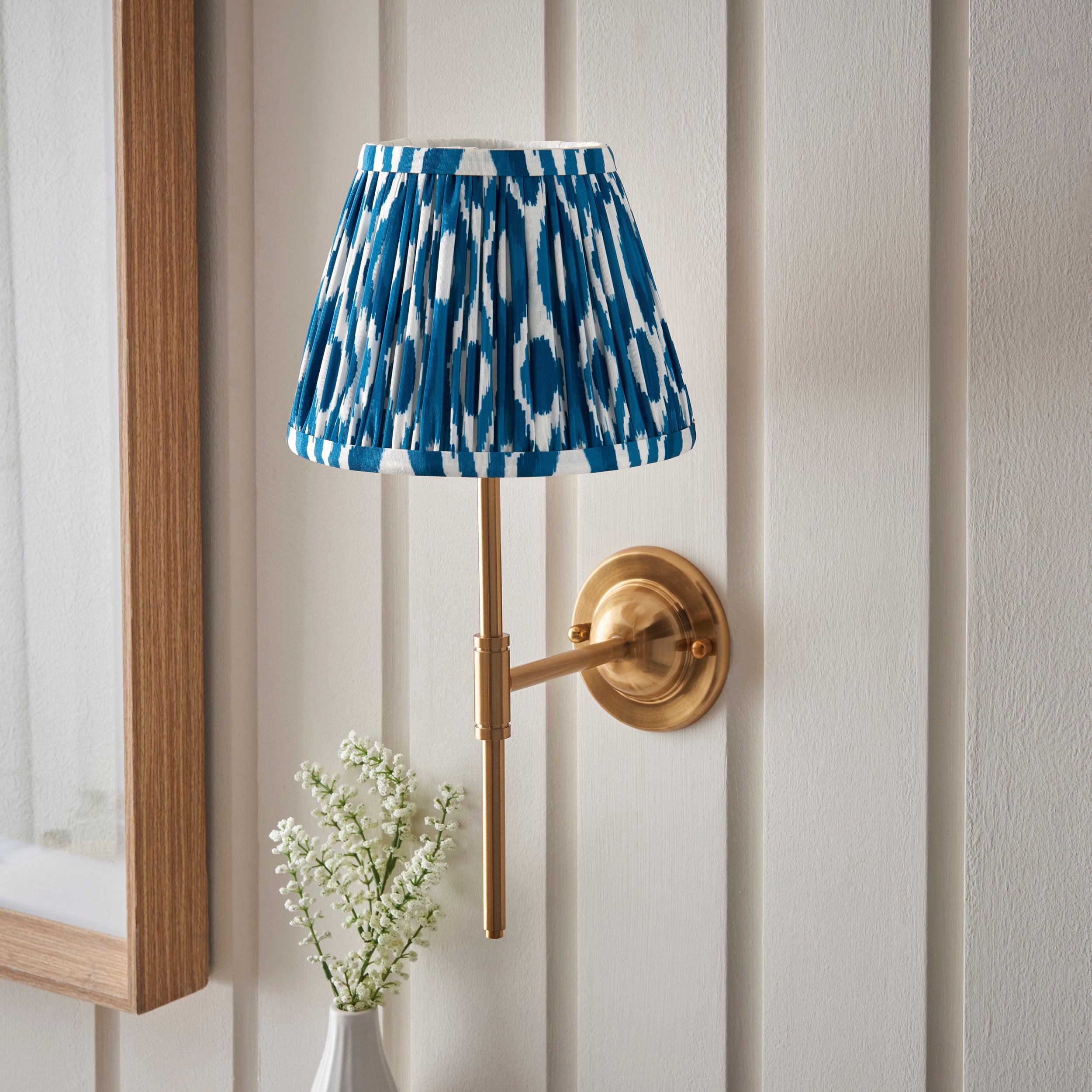 Dome T Bar Brass Wall Light & Ikat 20cm Marlin Blue Shade