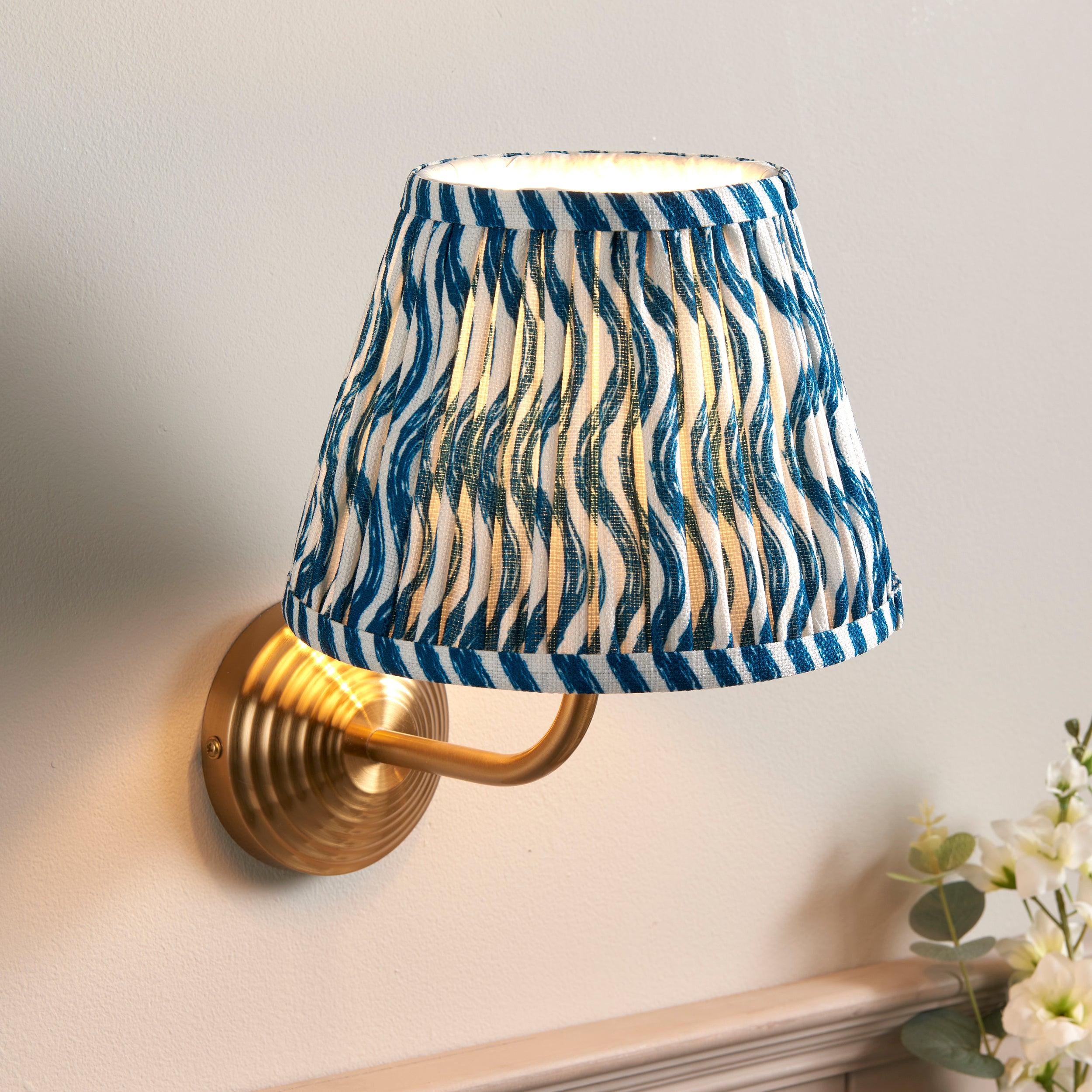 Buy Obelisk Arc Brass Wall Light & Ripple 20cm Marlin Blue Shade