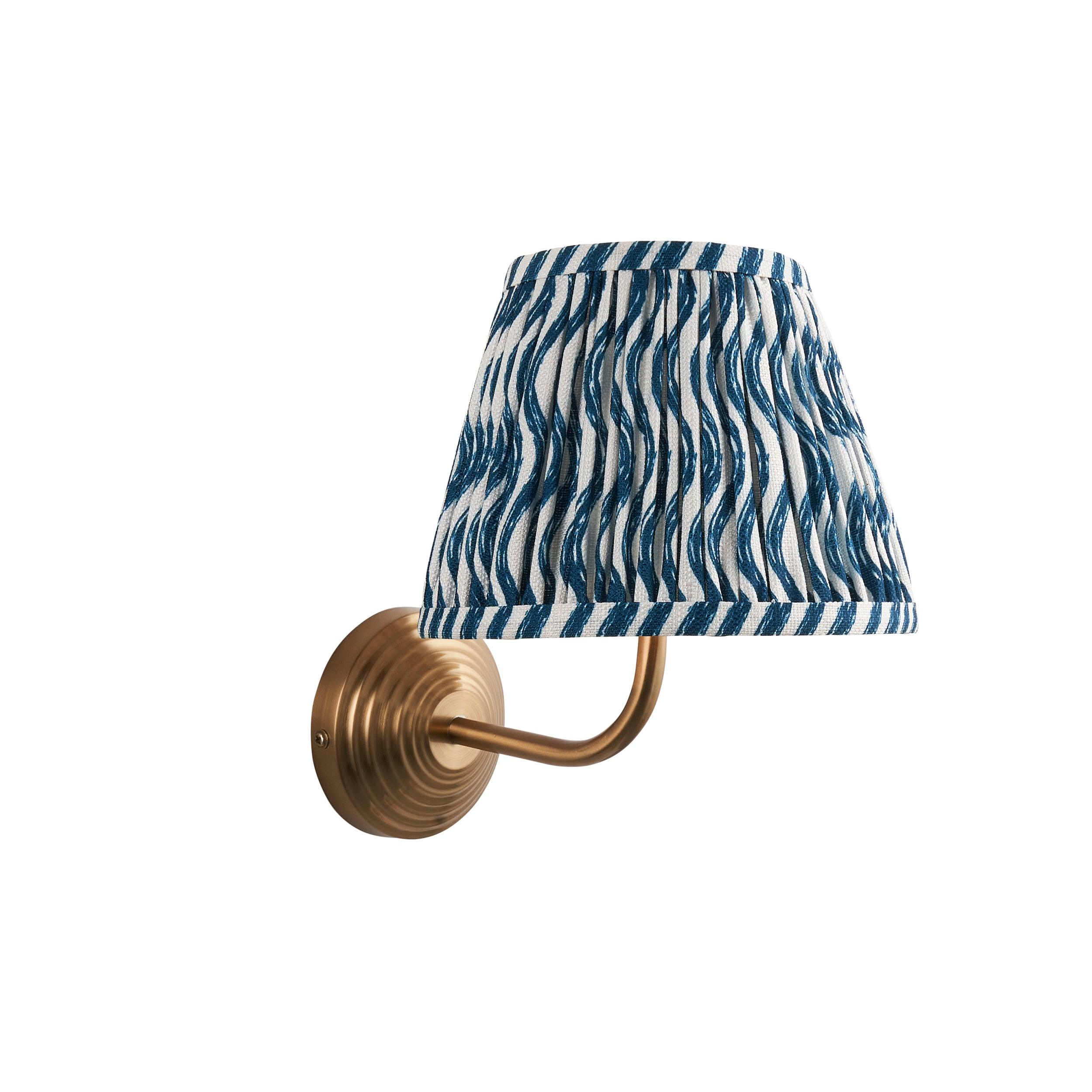 Obelisk Arc Brass Wall Light & Ripple 20cm Marlin Blue Shade