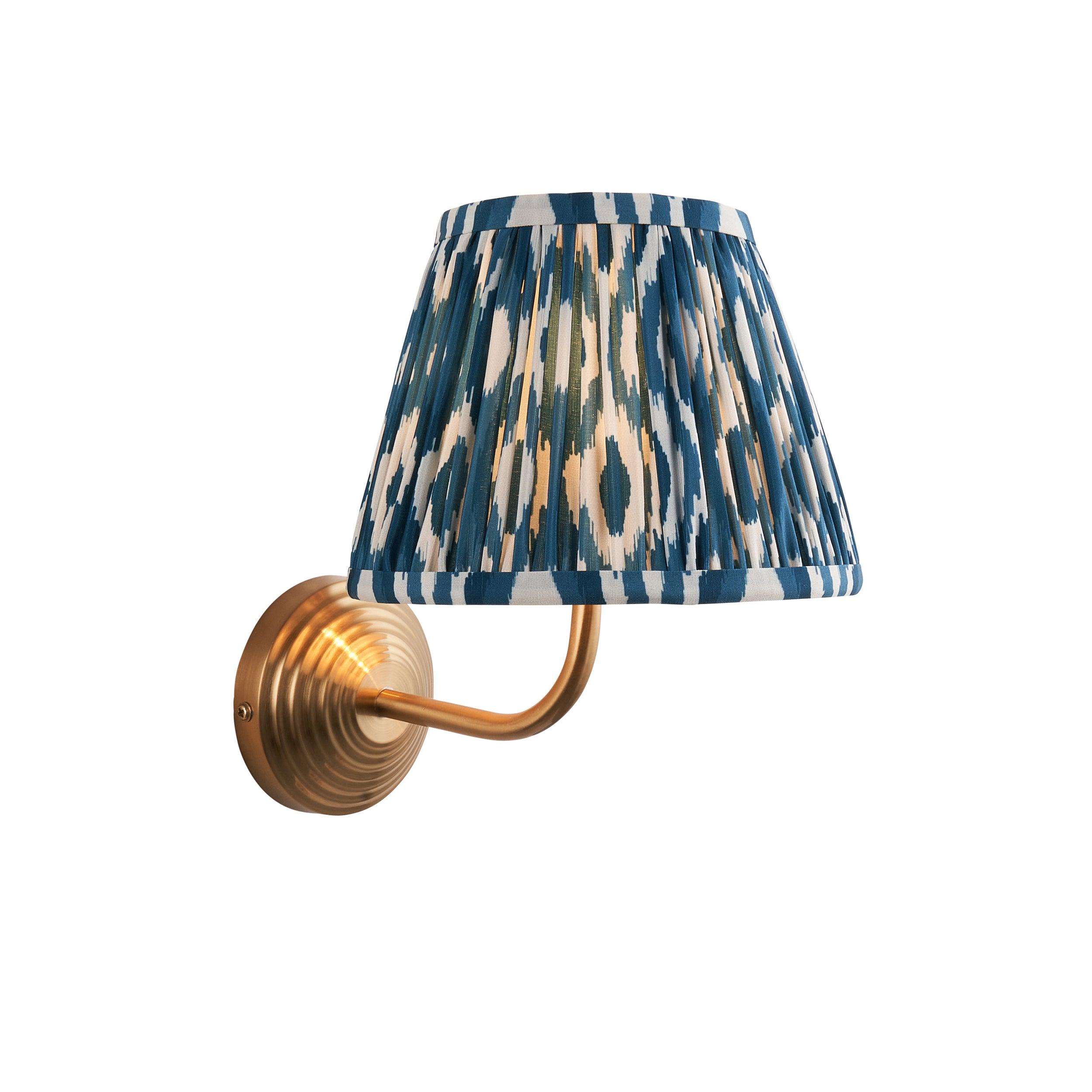 Obelisk Arc Brass Wall Light & Ikat 20cm Marlin Blue Shade