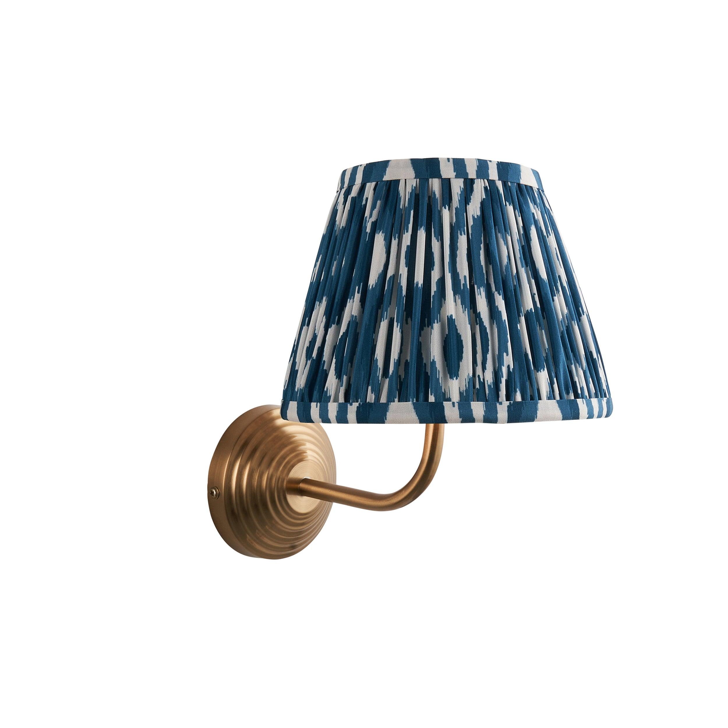 Obelisk Arc Brass Wall Light & Ikat 20cm Marlin Blue Shade