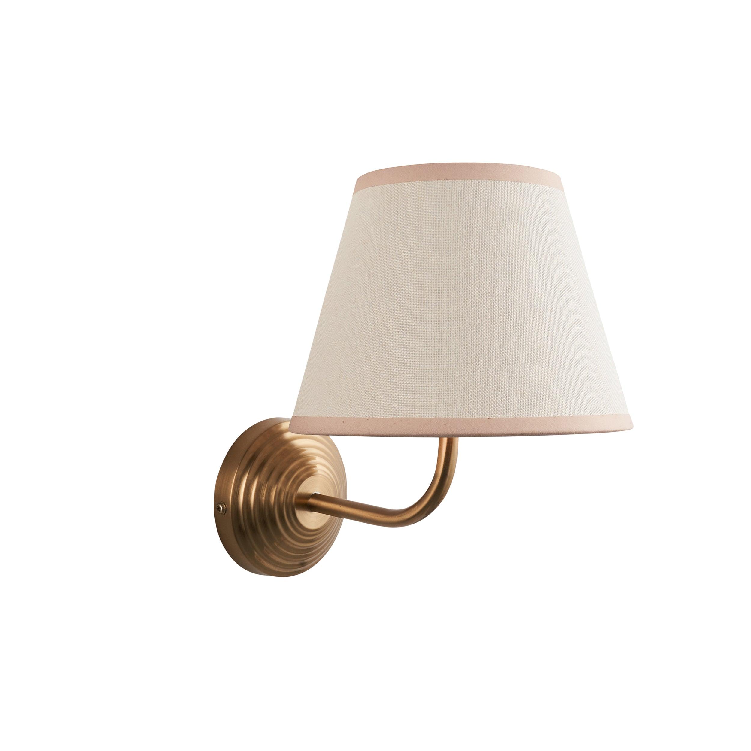 Obelisk Arc Brass Wall Light & Ivy 20cm Vintage white Shade