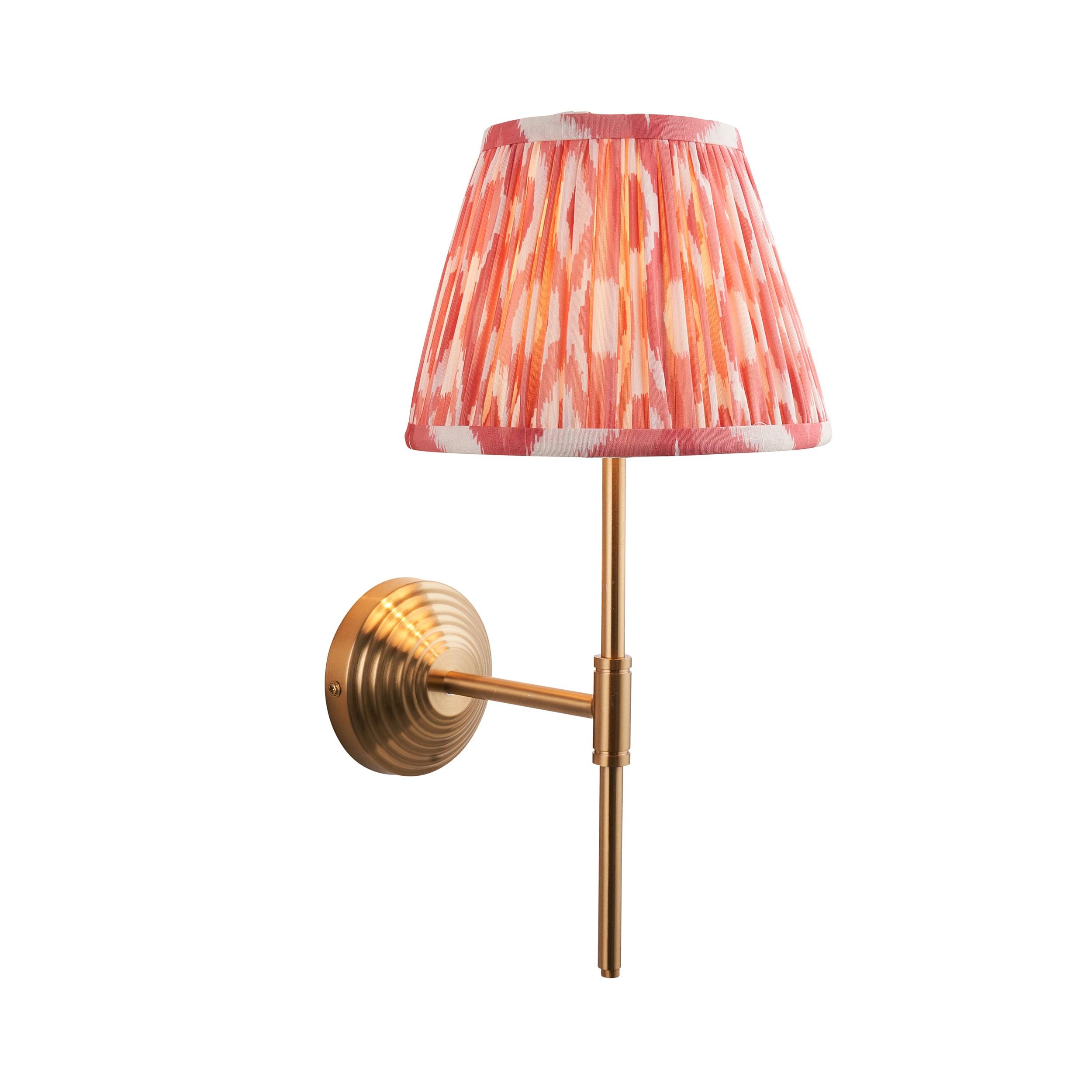Obelisk Brass Wall Light T Bar & Ikat 20cm Coral Pink Shade