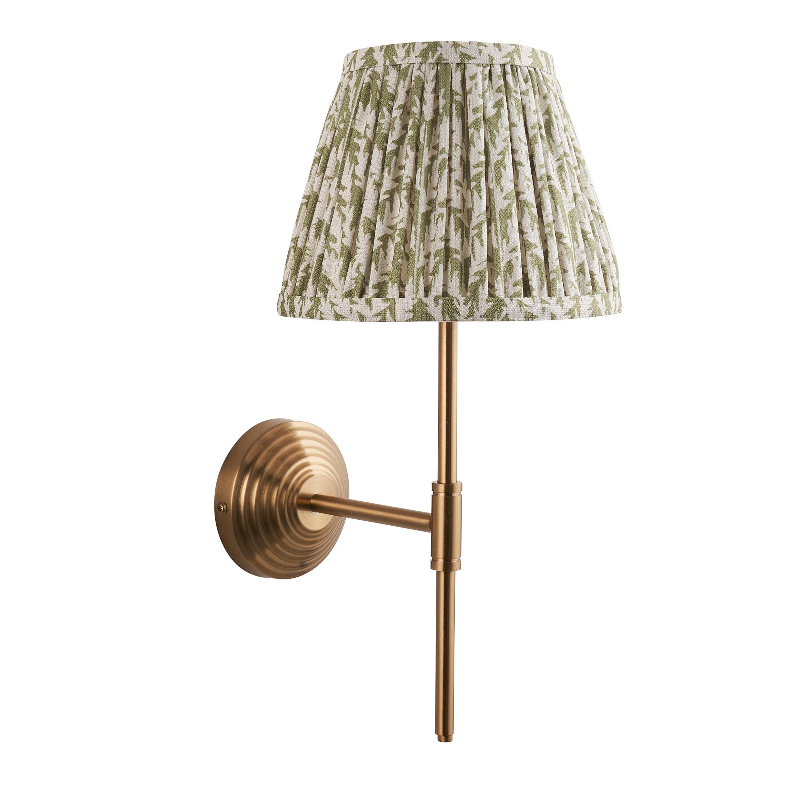 Obelisk Brass Wall Light T Bar & Leaf 20cm Herb Garden Green Shade