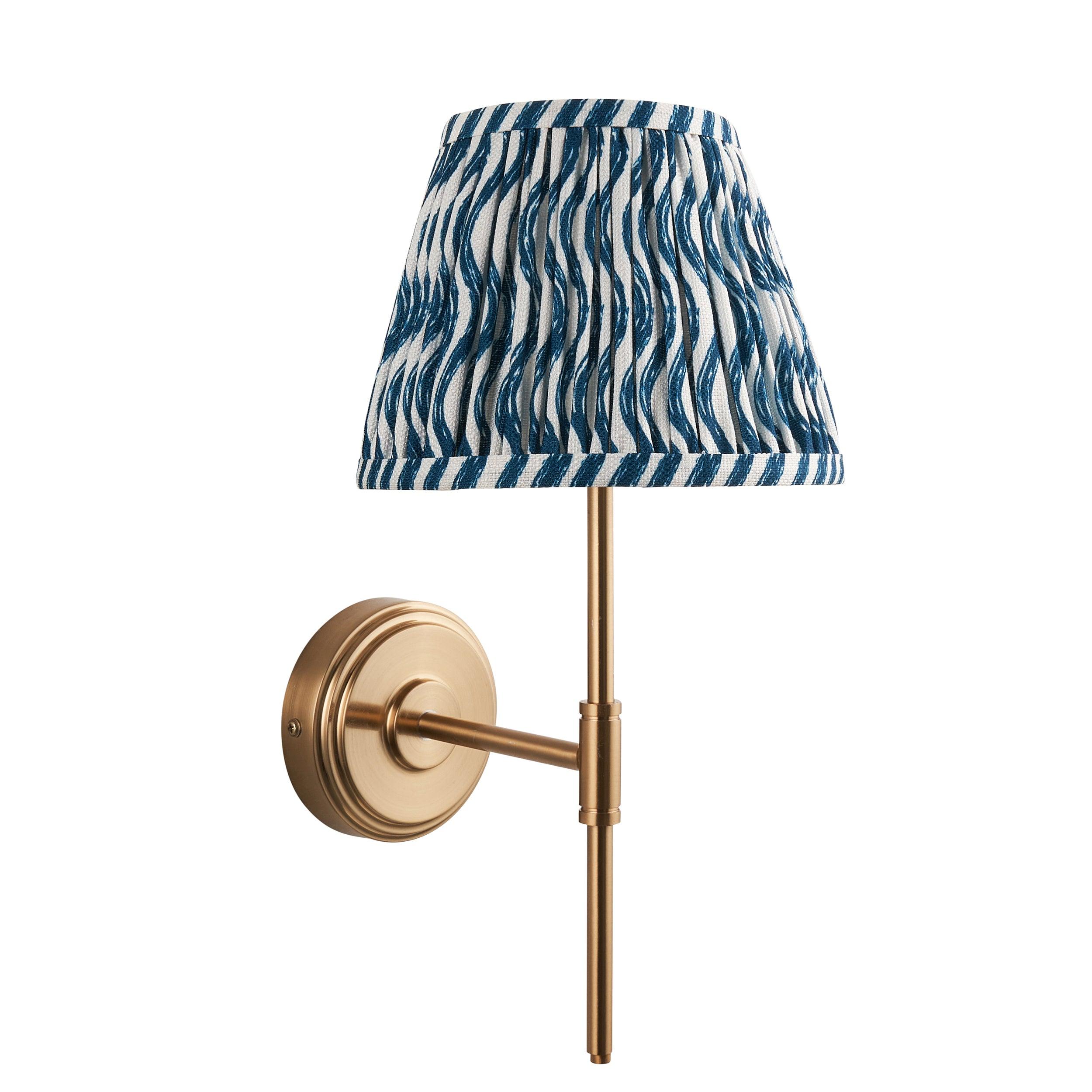 Step T Bar Brass Wall Light & Ripple 20cm Marlin Blue Shade