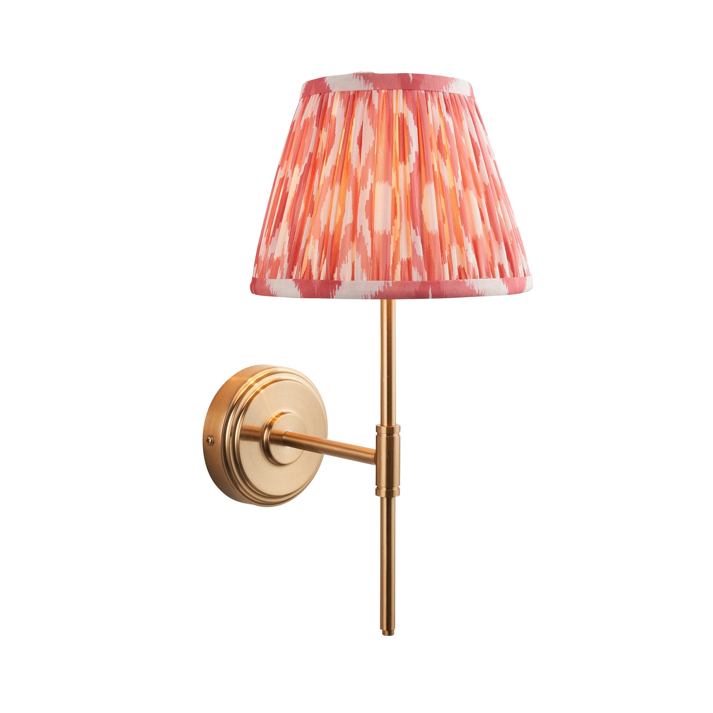 Step T Bar Brass Wall Light & Ikat 20cm Coral Pink Shade
