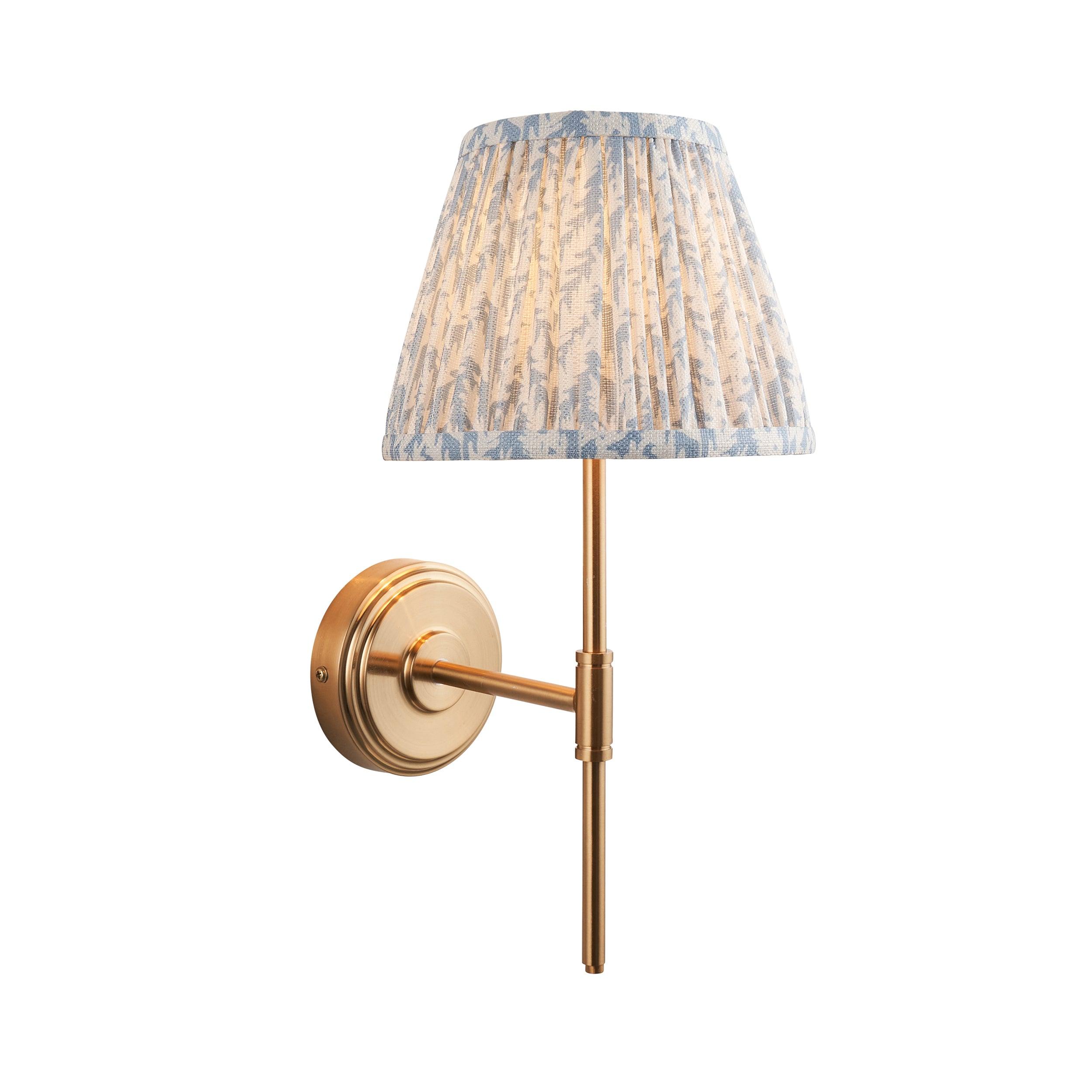 Step T Bar Brass Wall Light & Leaf 20cm Shell Bay Blue Shade