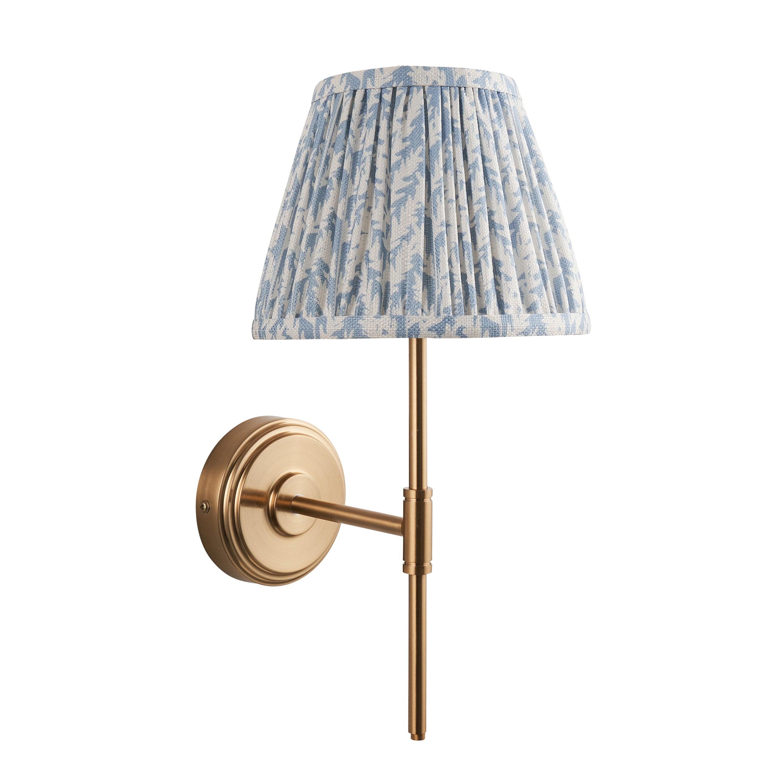 Step T Bar Brass Wall Light & Leaf 20cm Shell Bay Blue Shade