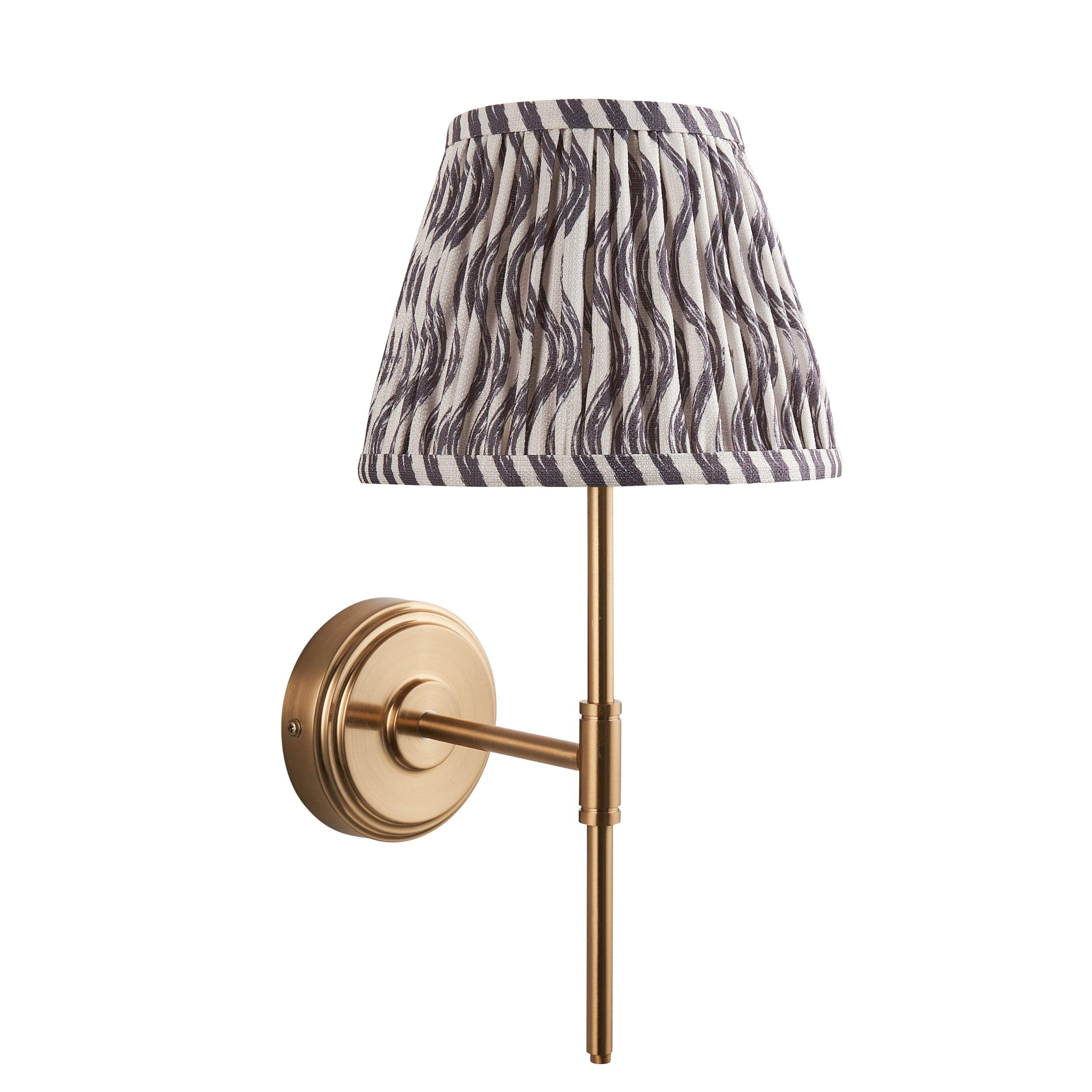 Step T Bar Brass Wall Light & Ripple 20cm Pearl Grey Shade