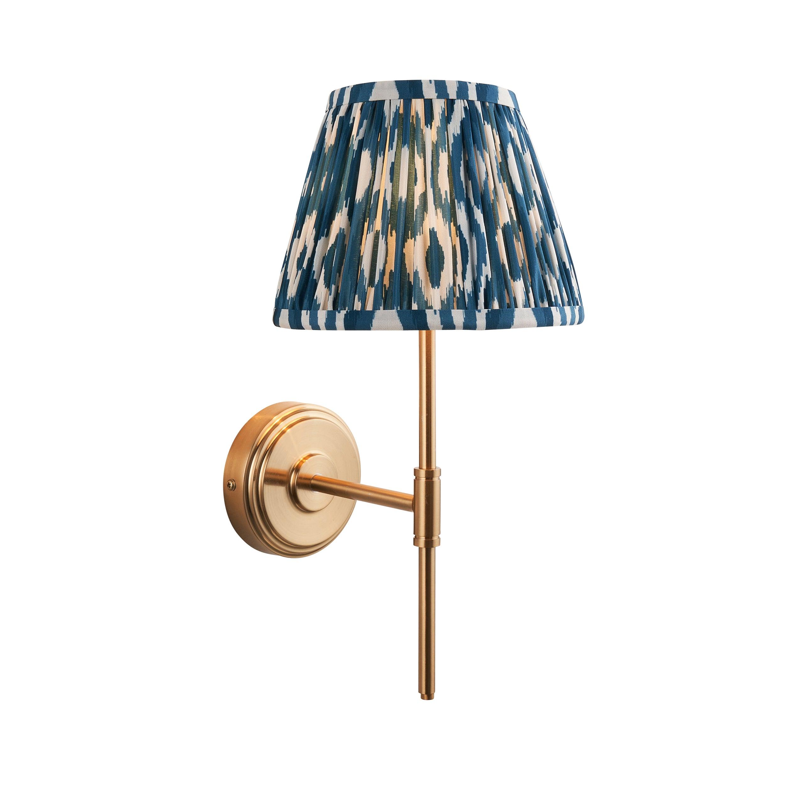 Step T Bar Brass Wall Light & Ikat 20cm Marlin Blue Shade