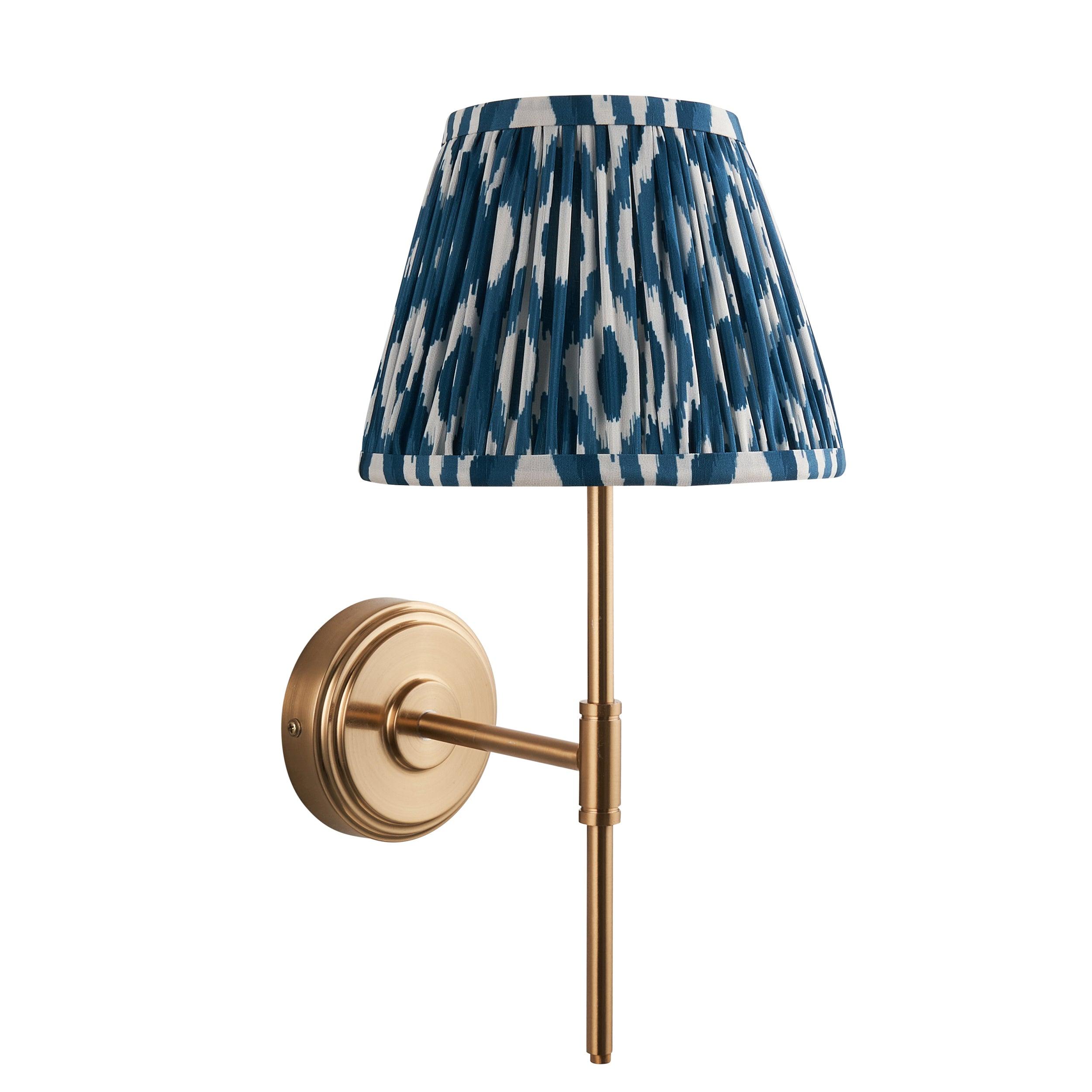 Step T Bar Brass Wall Light & Ikat 20cm Marlin Blue Shade