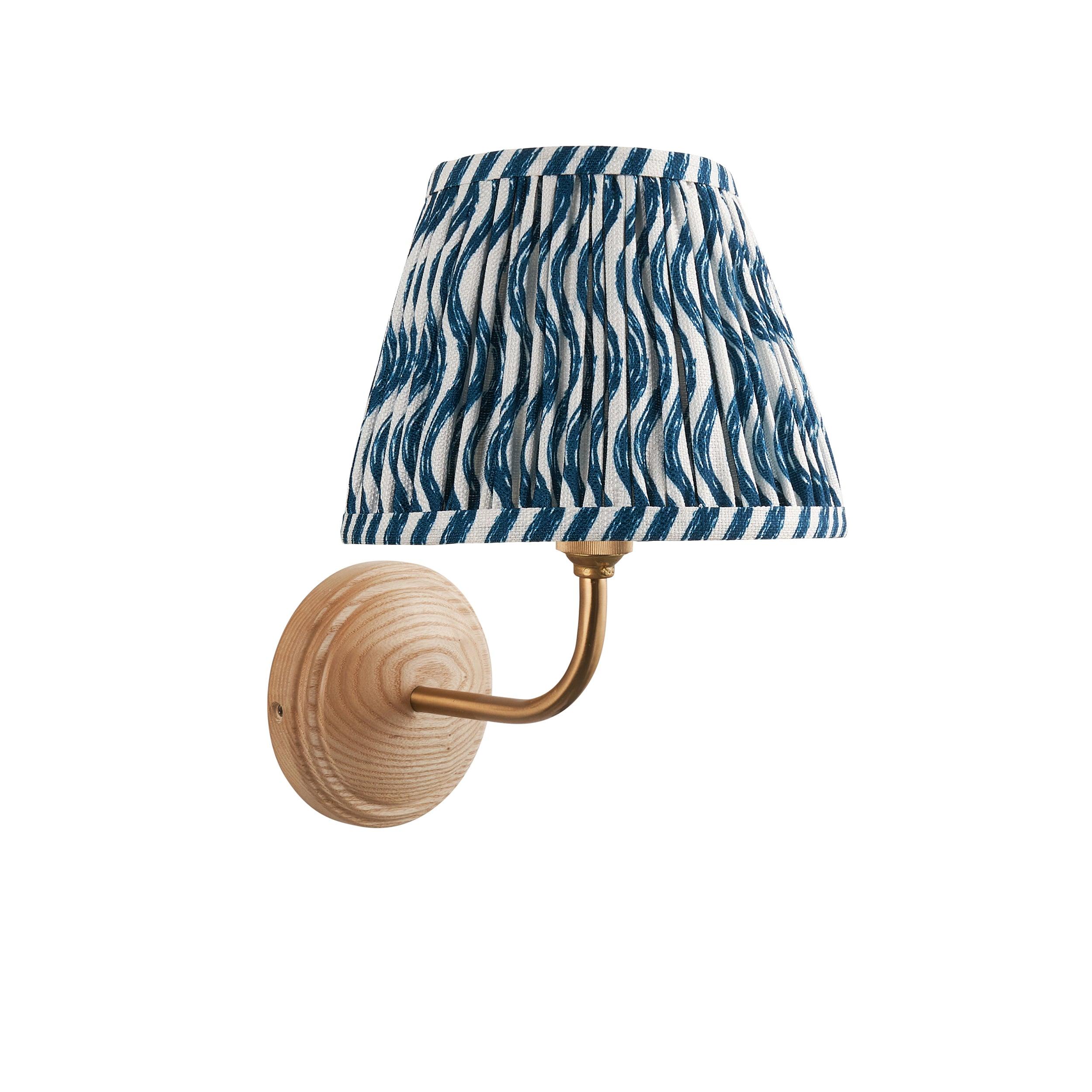 Wood Arc Wooden Wall Light & Ripple 20cm Marlin Blue Shade