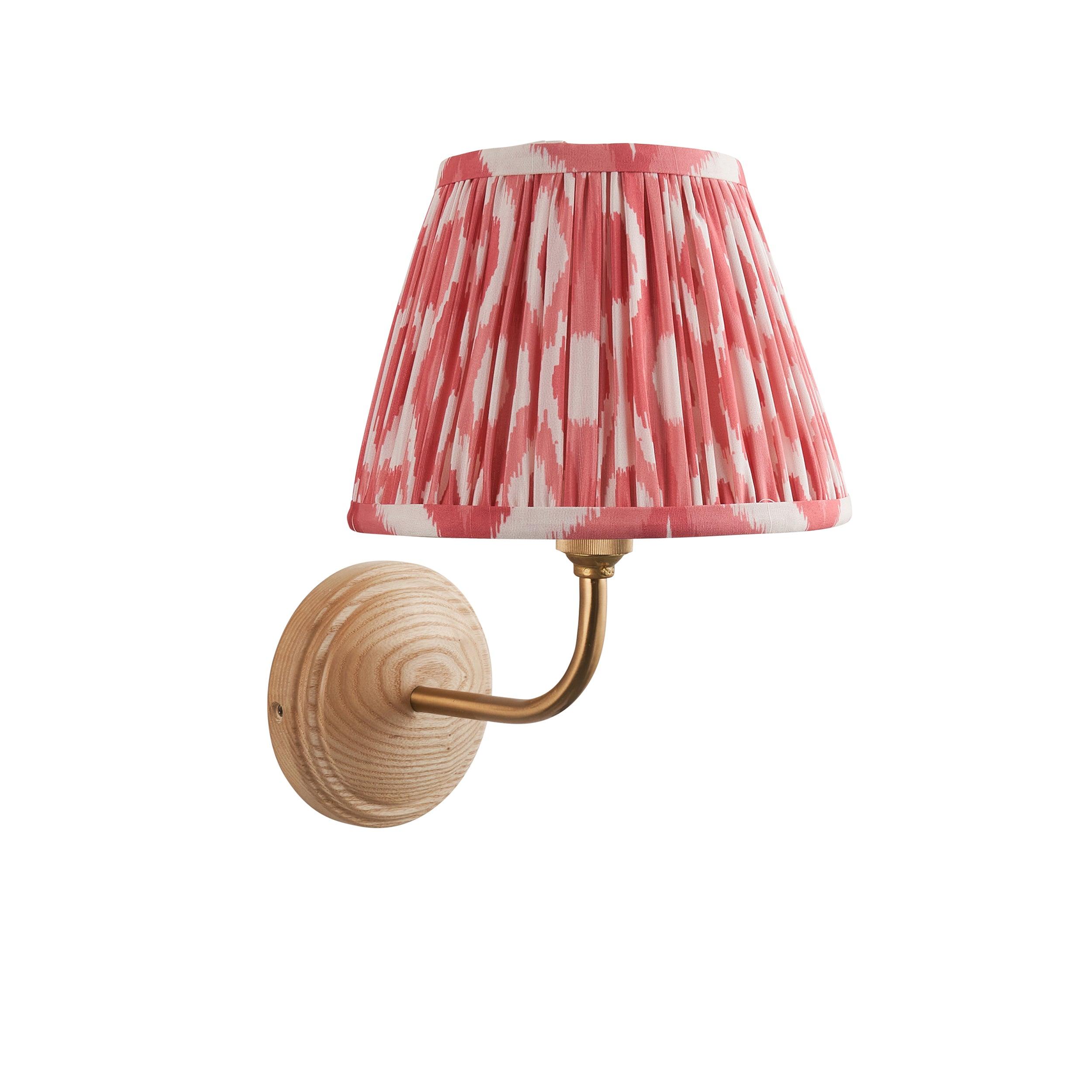 Wood Arc Wooden Wall Light & Ikat 20cm Coral Pink Shade