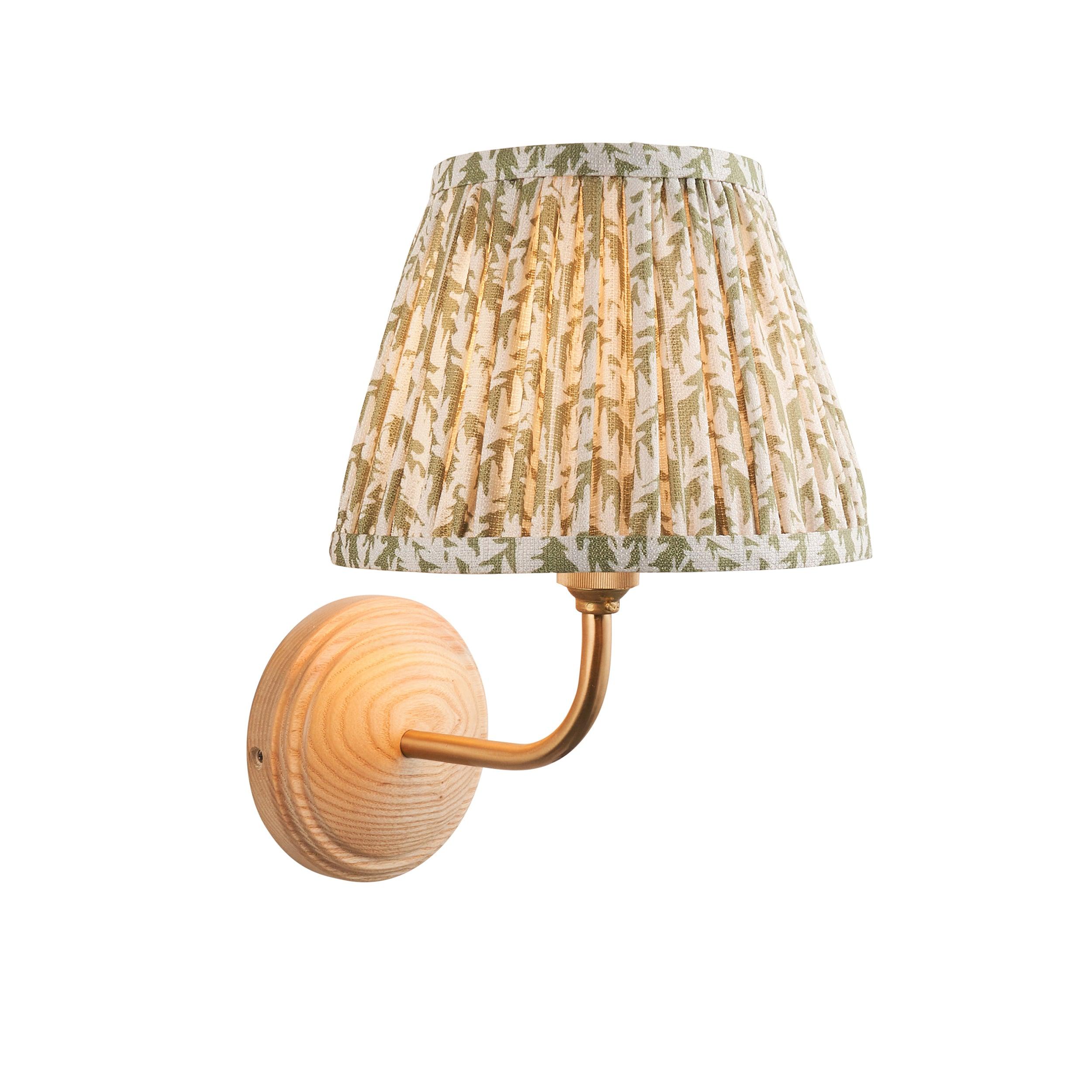 Wood Arc Wooden Wall Light & Leaf 20cm Herb Garden Green Shade