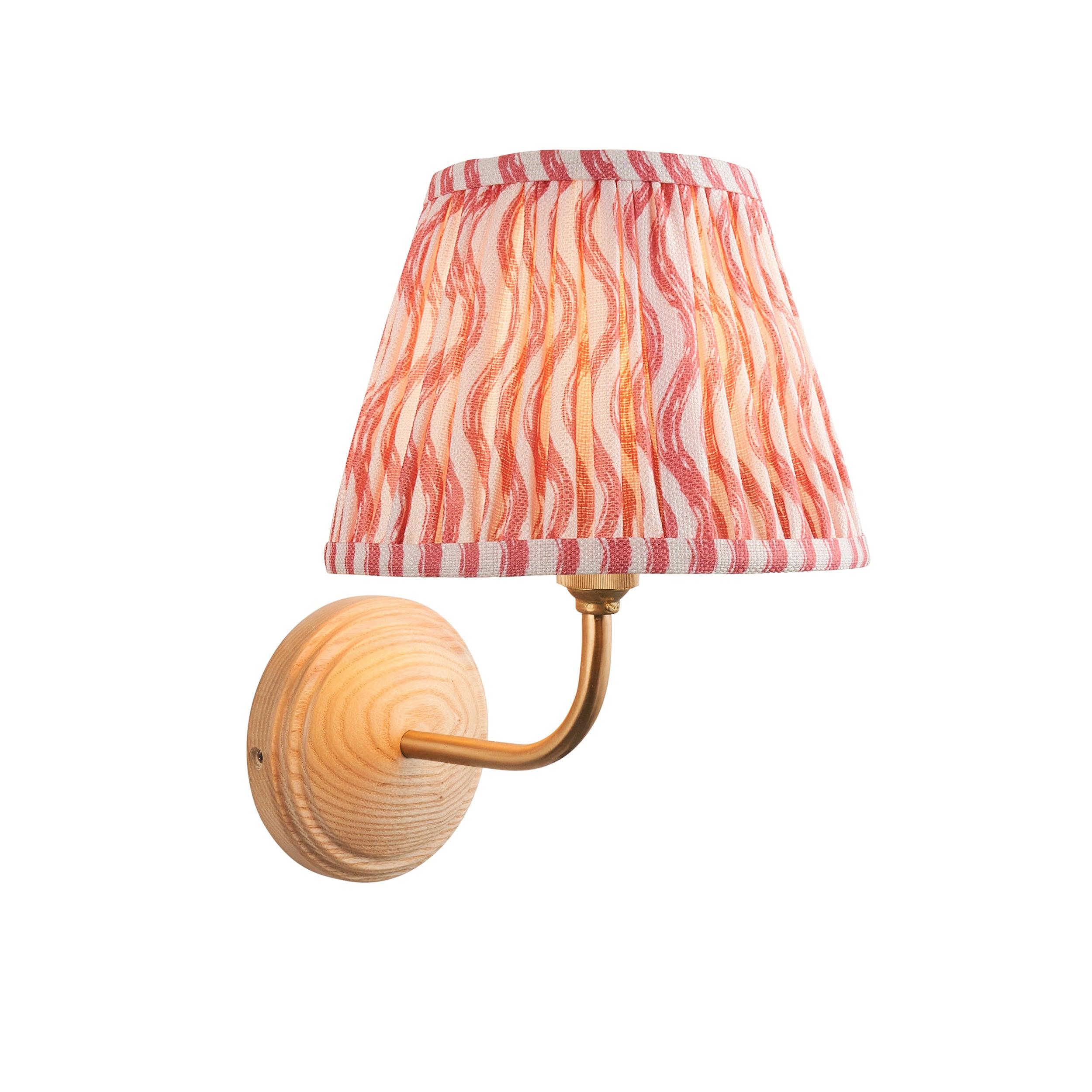 Wood Arc Wooden Wall Light & Ripple 20cm Coral Pink Shade