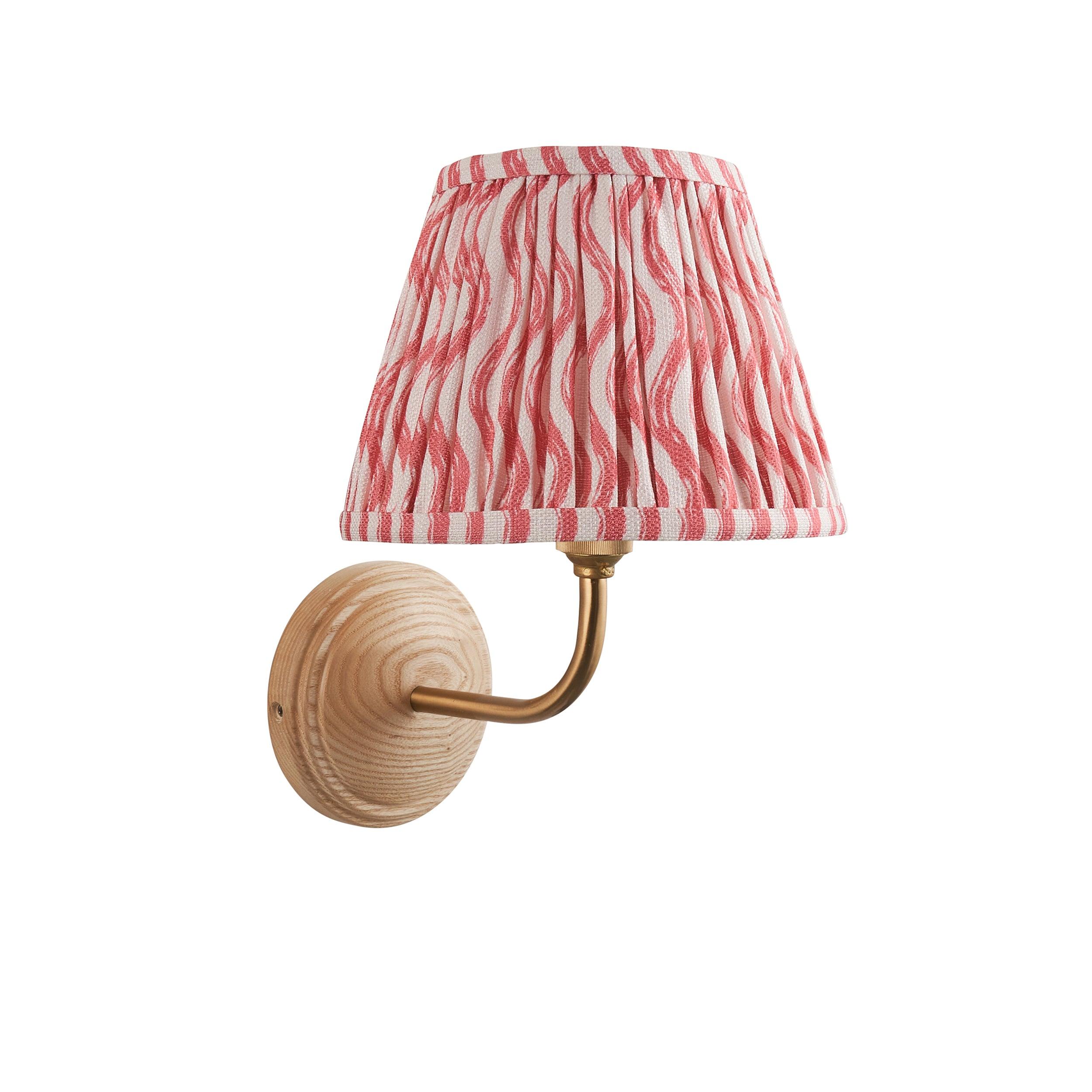 Wood Arc Wooden Wall Light & Ripple 20cm Coral Pink Shade