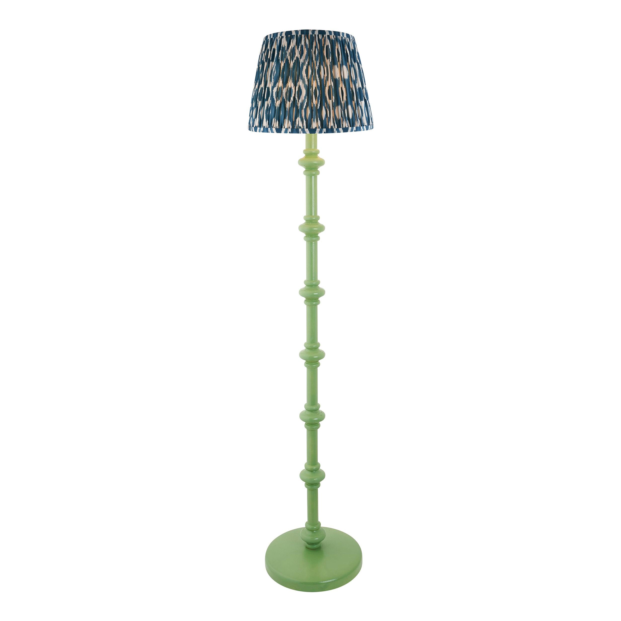 Carnaby Green Floor Lamp & Ikat 35cm Marlin Blue Shade