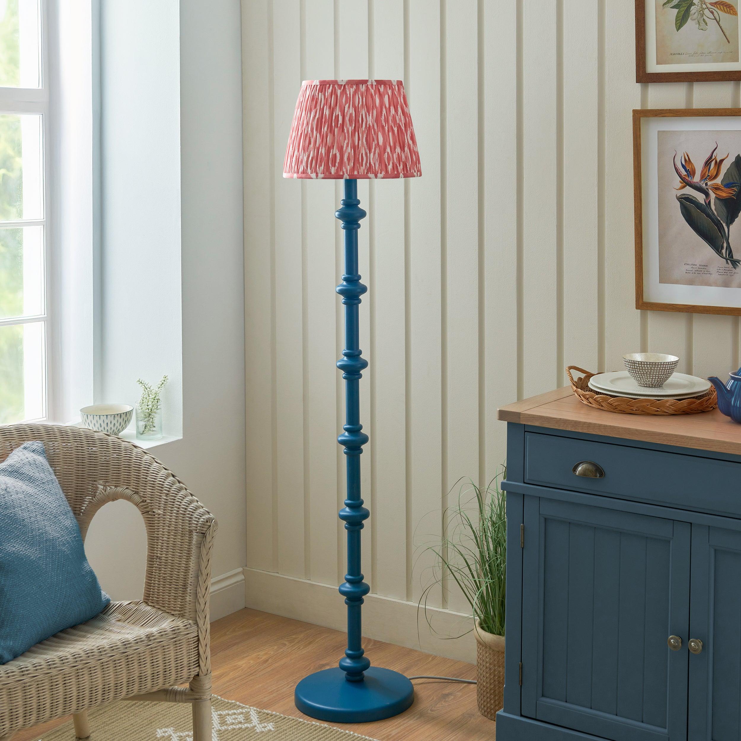 Carnaby Blue Floor Lamp & Ikat 35cm Coral Pink Shade