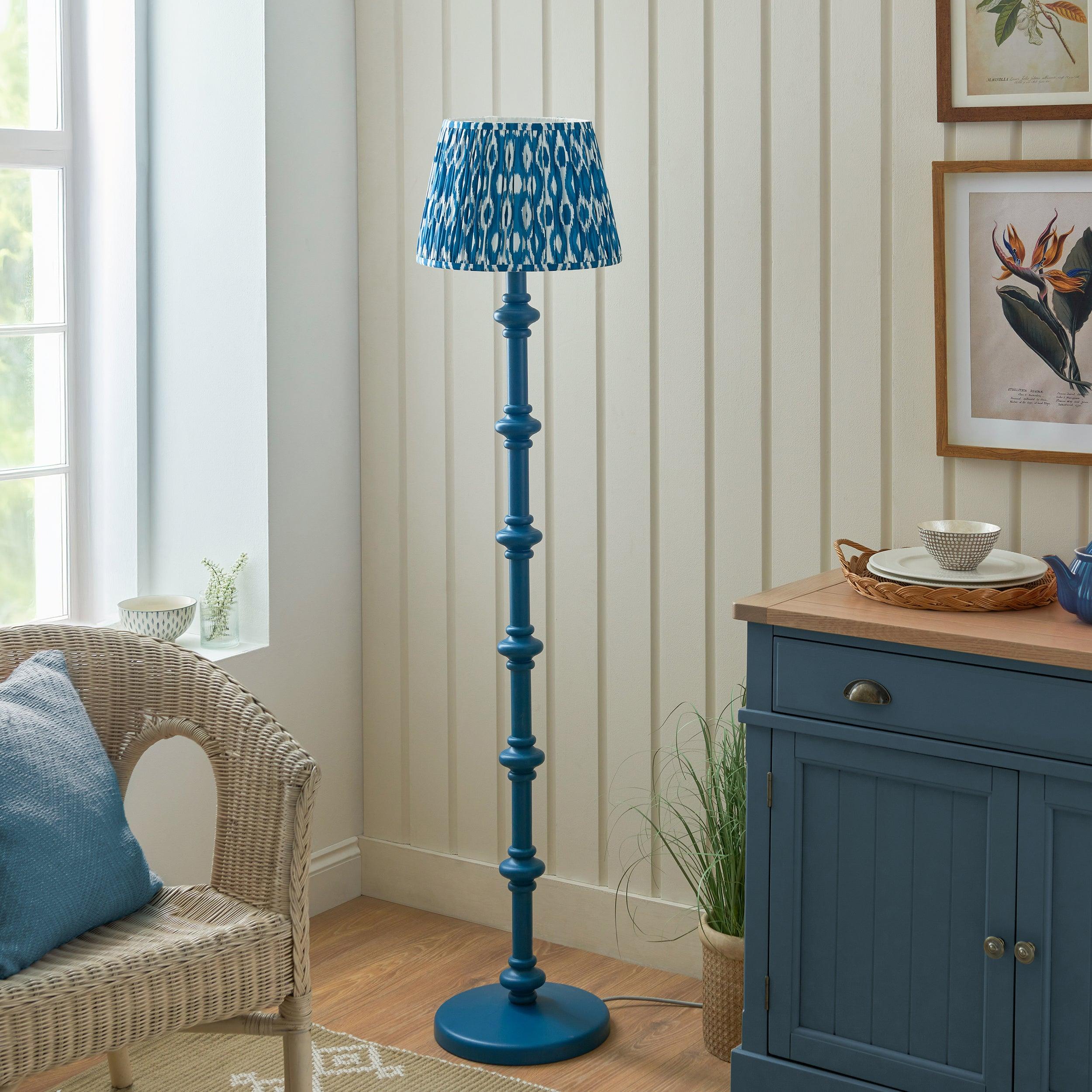 Carnaby Blue Floor Lamp & Ikat 35cm Marlin Blue Shade