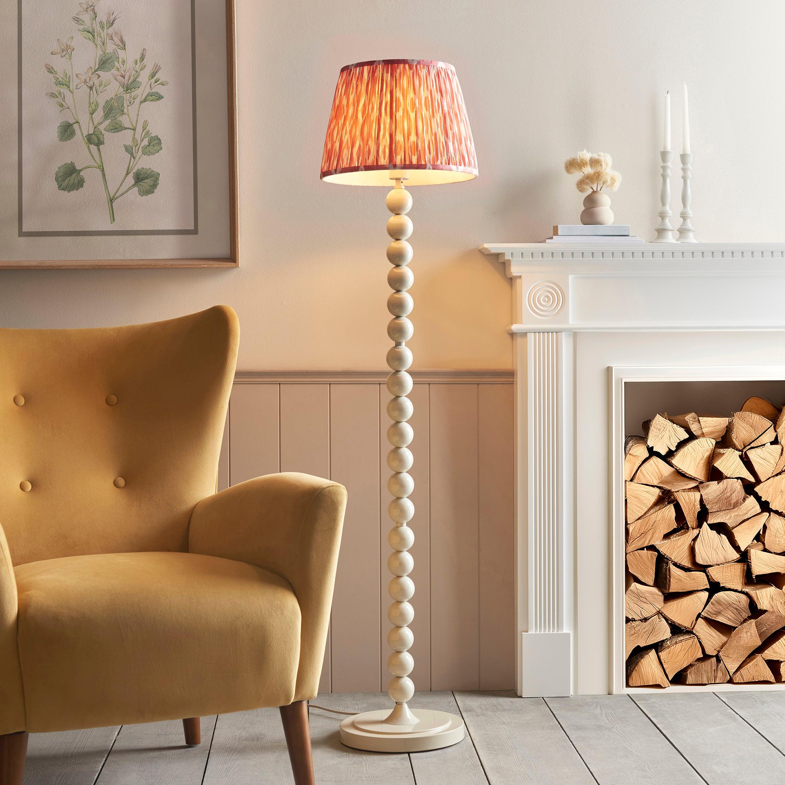 Higgledy White Floor Lamp & Ikat 35cm Coral Pink Shade
