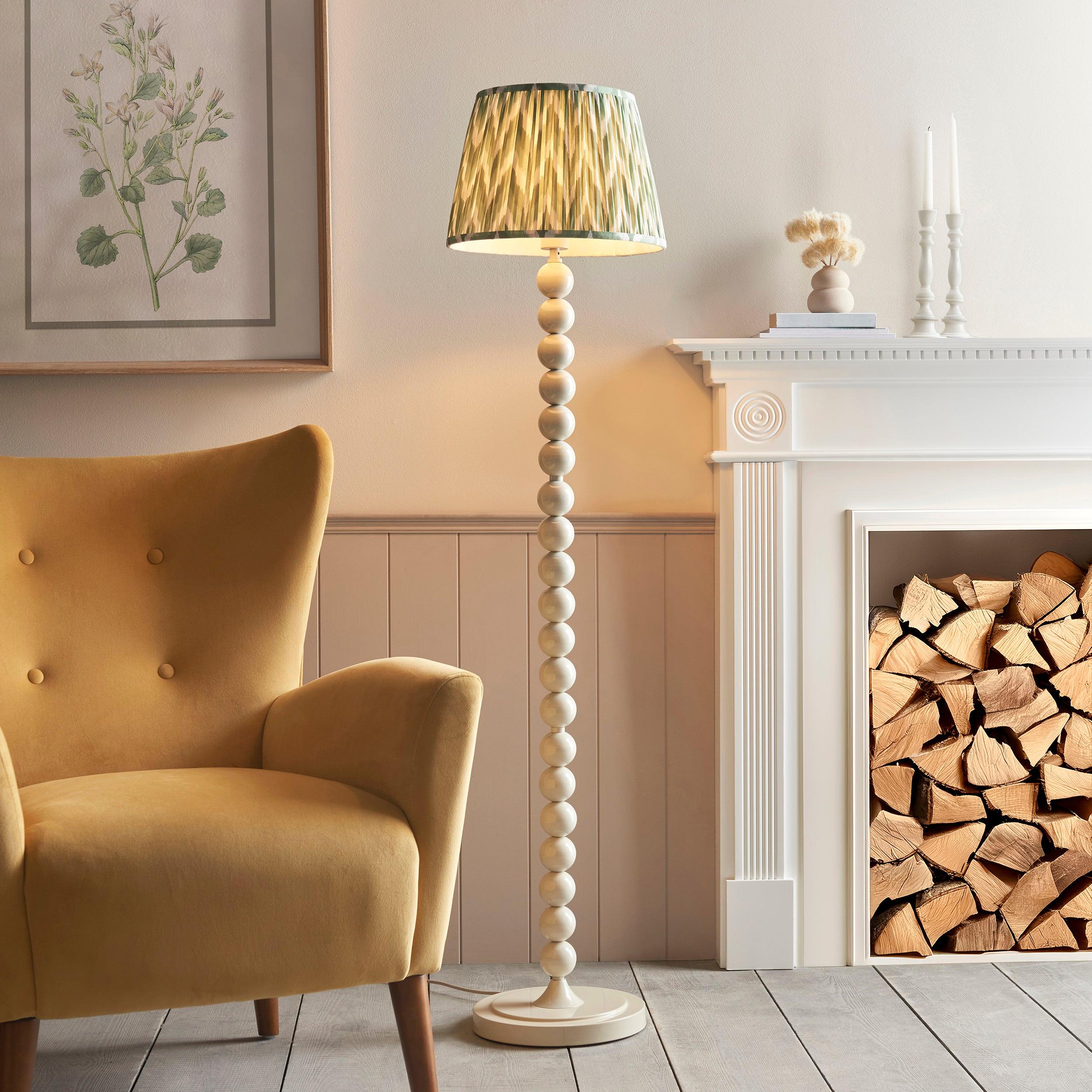 Higgledy White Floor Lamp & Zigzag 35cm Cotswold Green Shade
