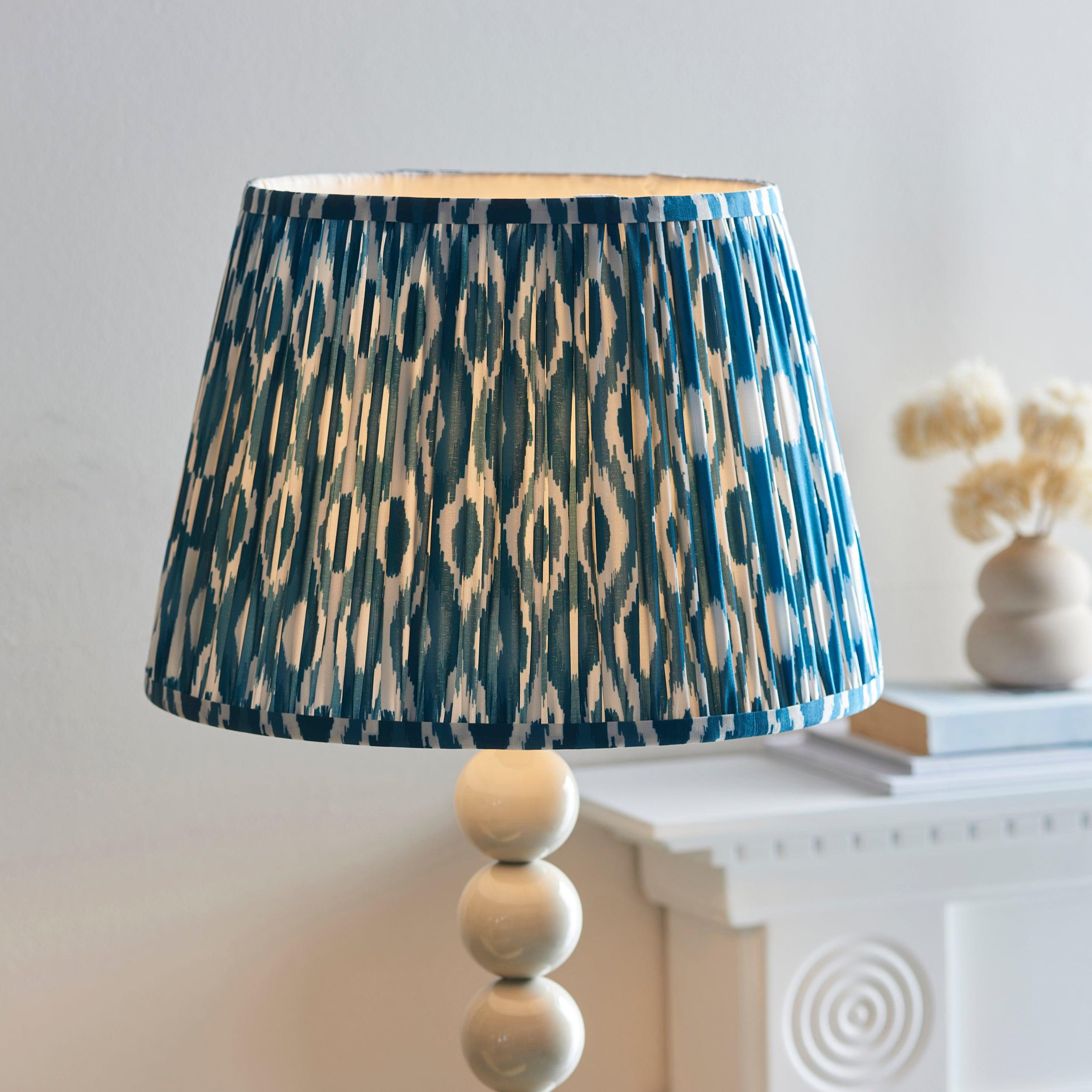 Higgledy White Floor Lamp & Ikat 35cm Marlin Blue Shade