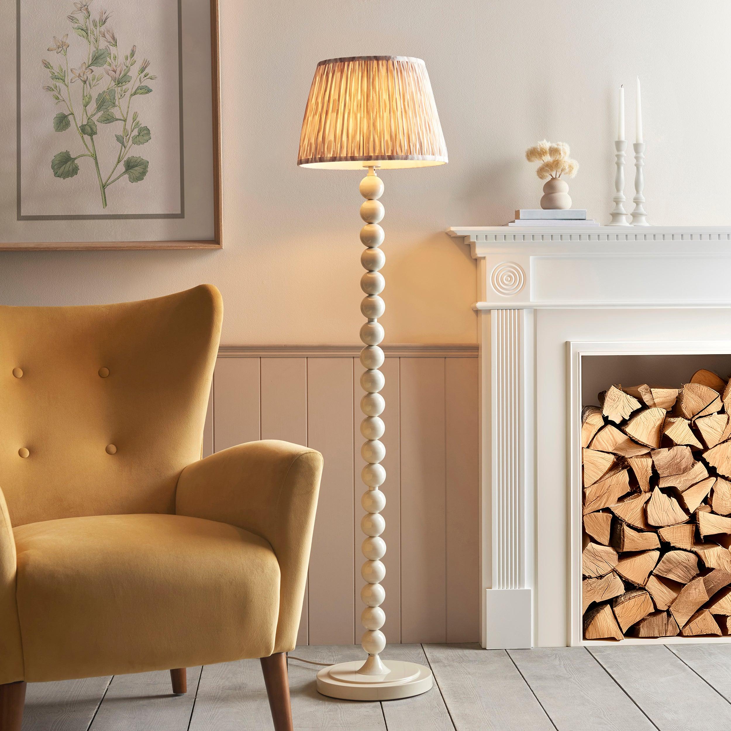 Higgledy White Floor Lamp & Ikat 35cm Neutral Shade