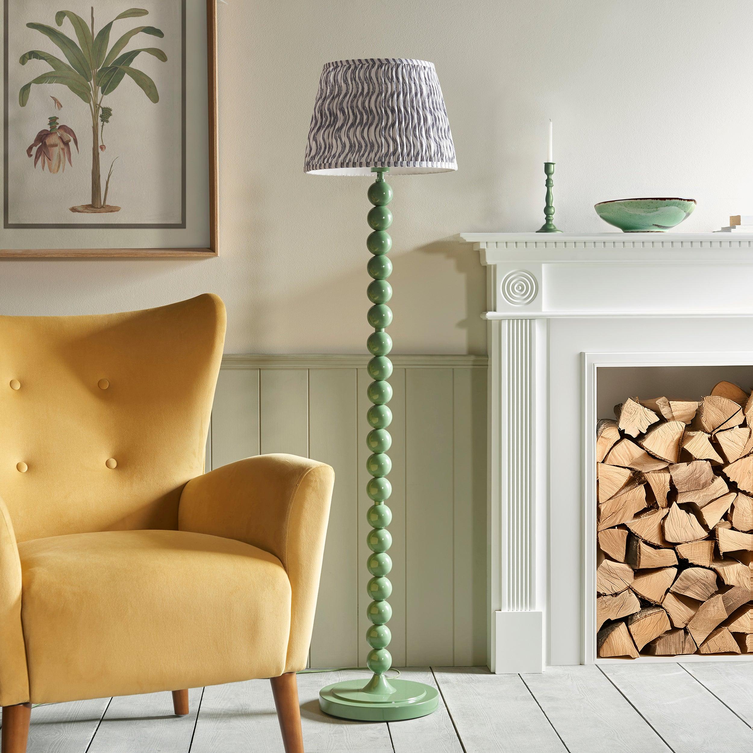 Higgledy Green Floor Lamp & Ripple 35cm Pearl Grey Shade