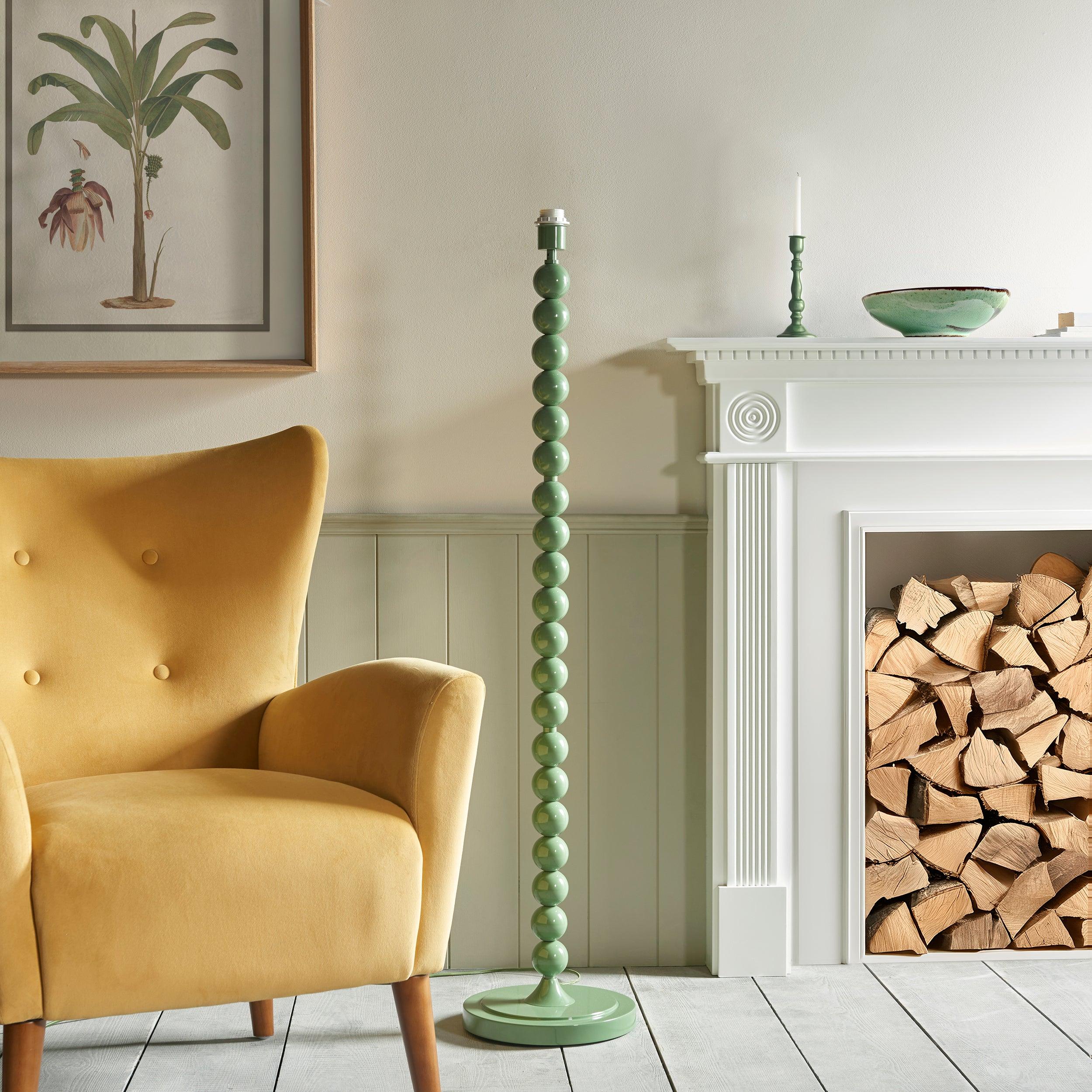 Higgledy Green Floor Lamp & Zigzag 35cm Apricot Orange Shade