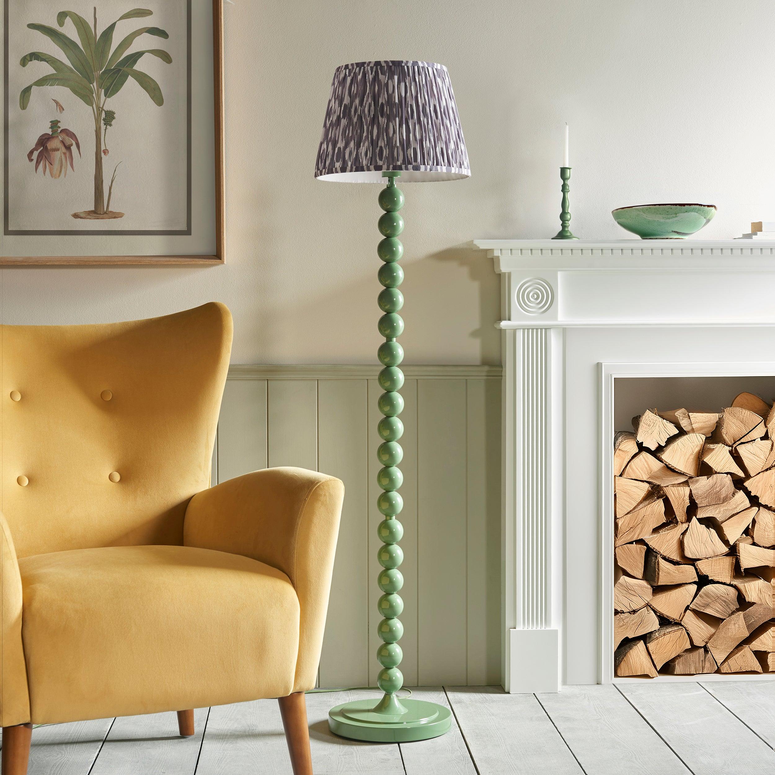 Higgledy Green Floor Lamp & Ikat 35cm Pearl Grey Shade
