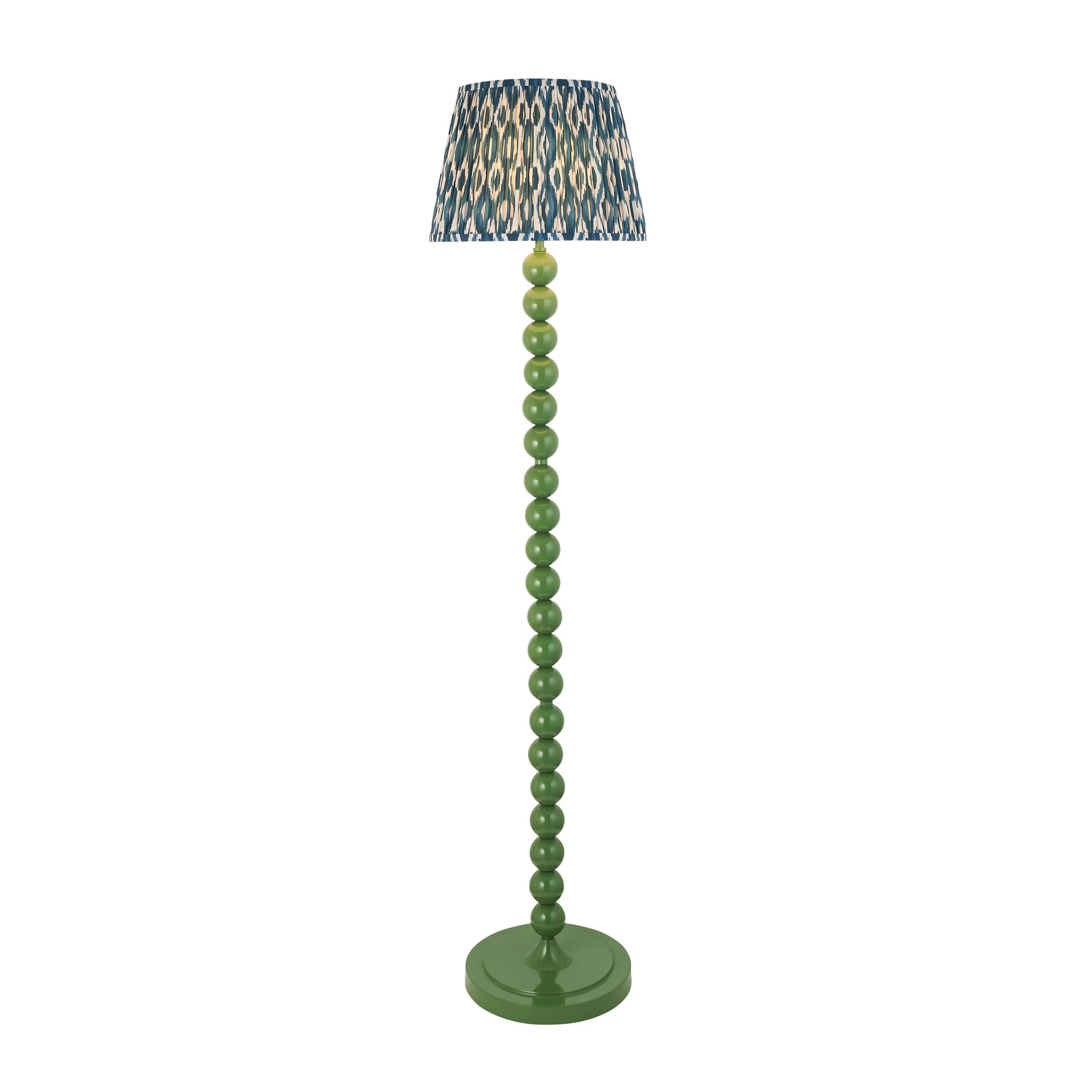 Higgledy Green Floor Lamp & Ikat 35cm Marlin Blue Shade